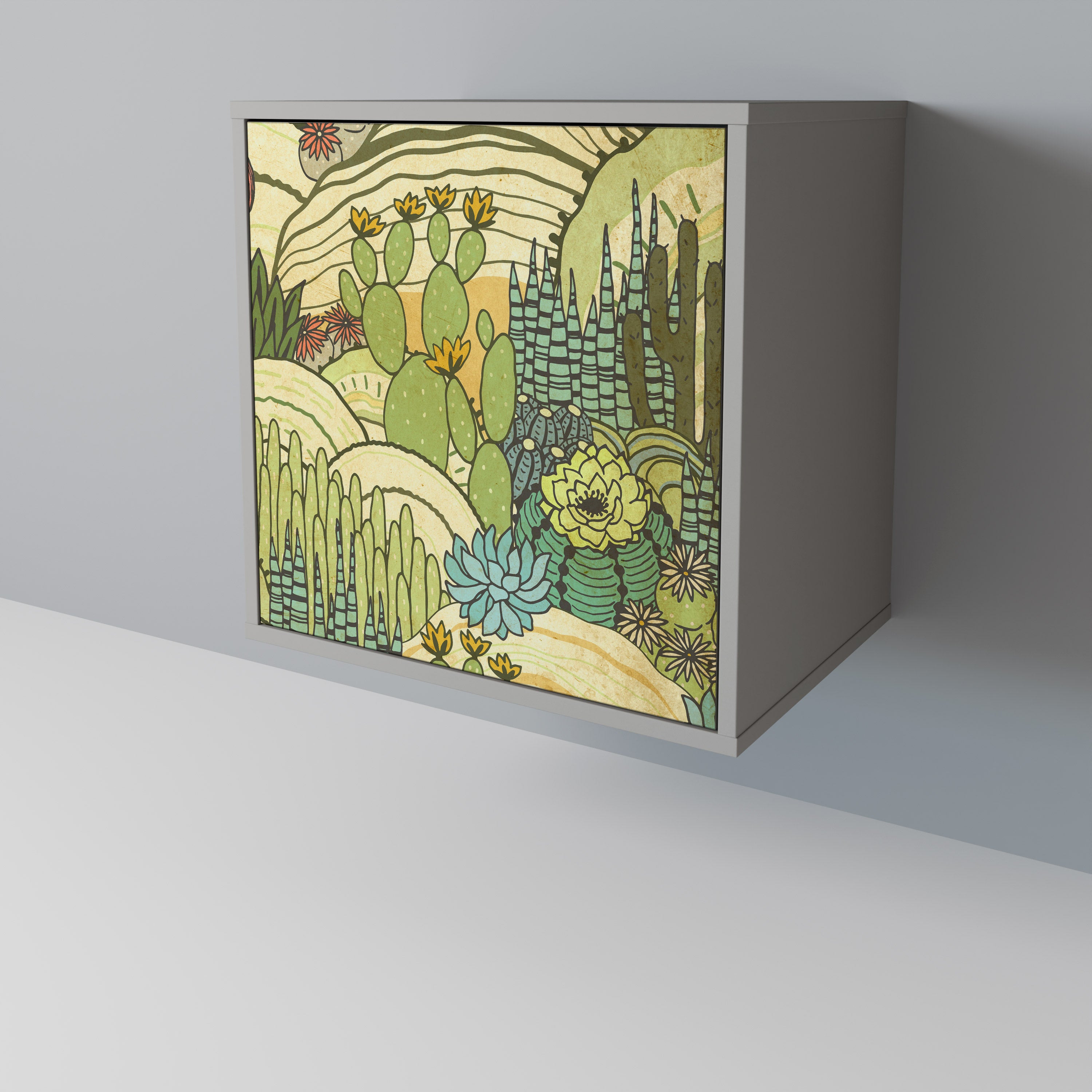 Aparador de una puerta SUCCULENTS KALEIDOSCOPE en acabado gris