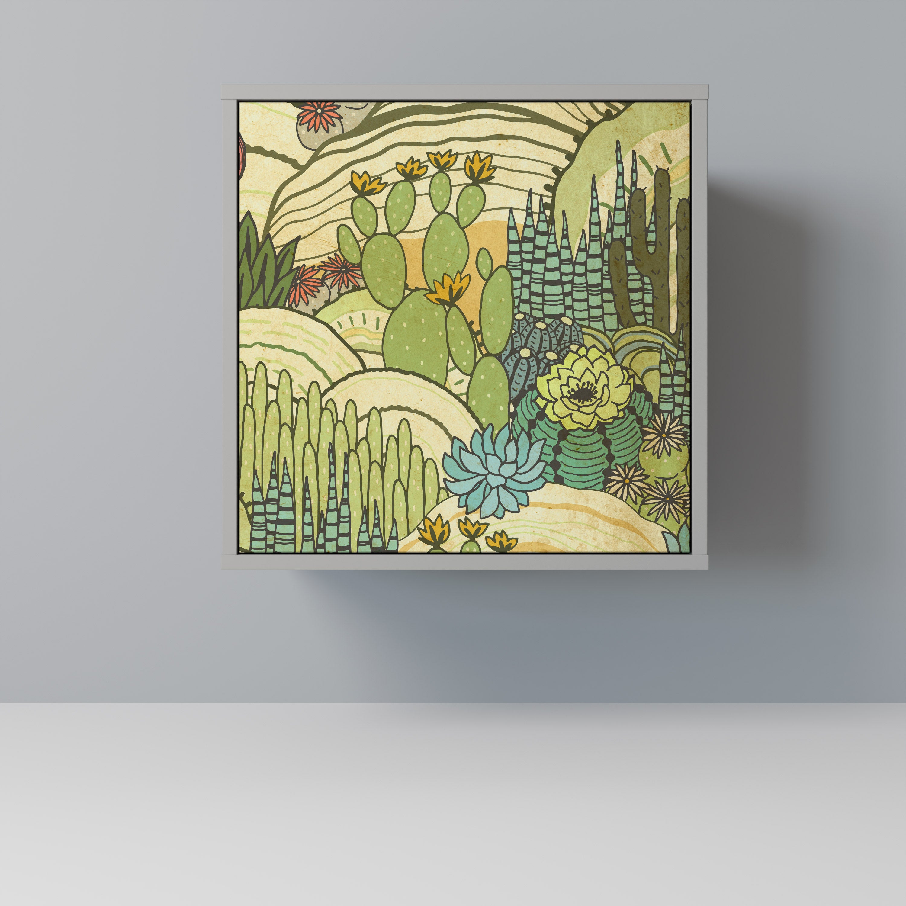 Aparador de una puerta SUCCULENTS KALEIDOSCOPE en acabado gris