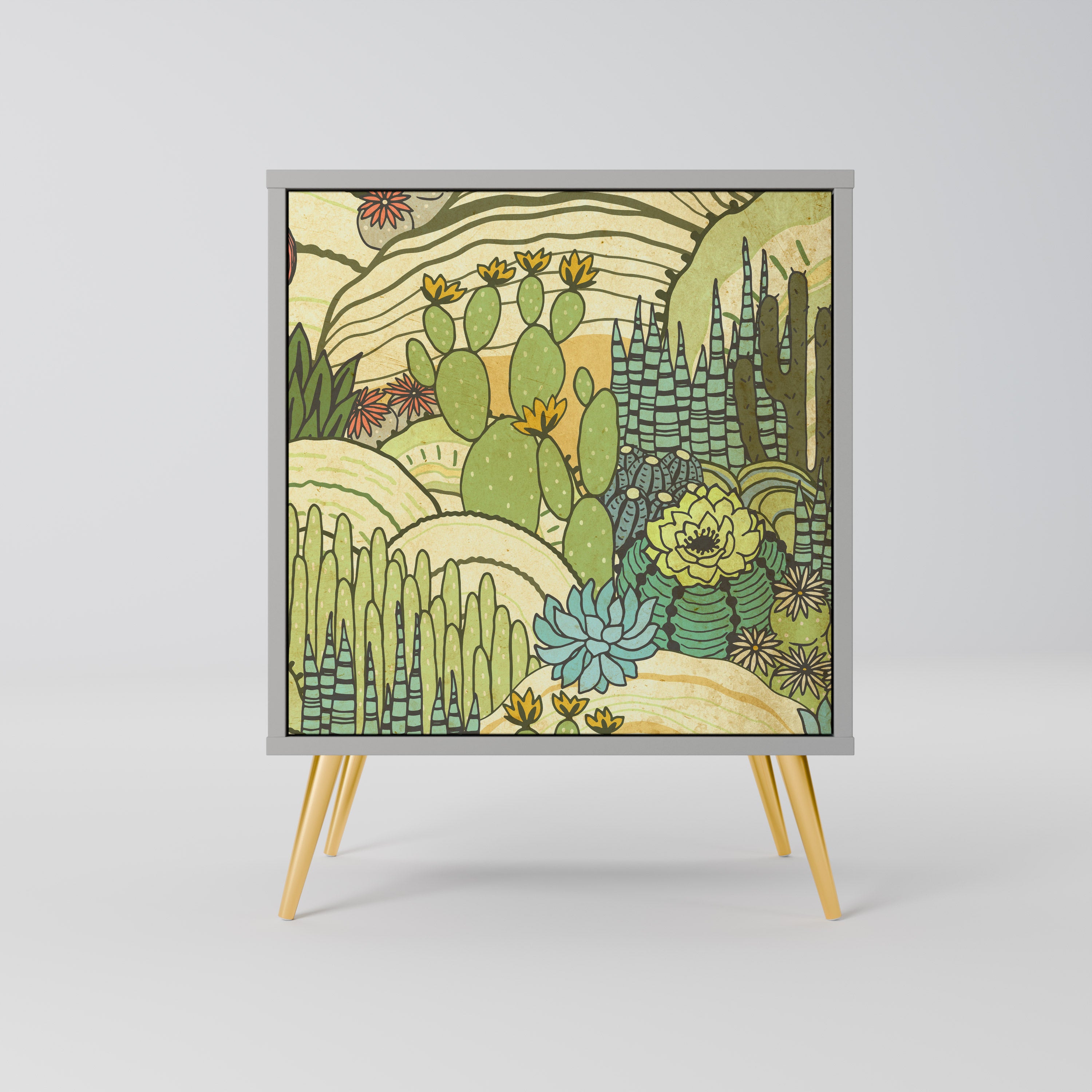 Aparador de una puerta SUCCULENTS KALEIDOSCOPE en acabado gris