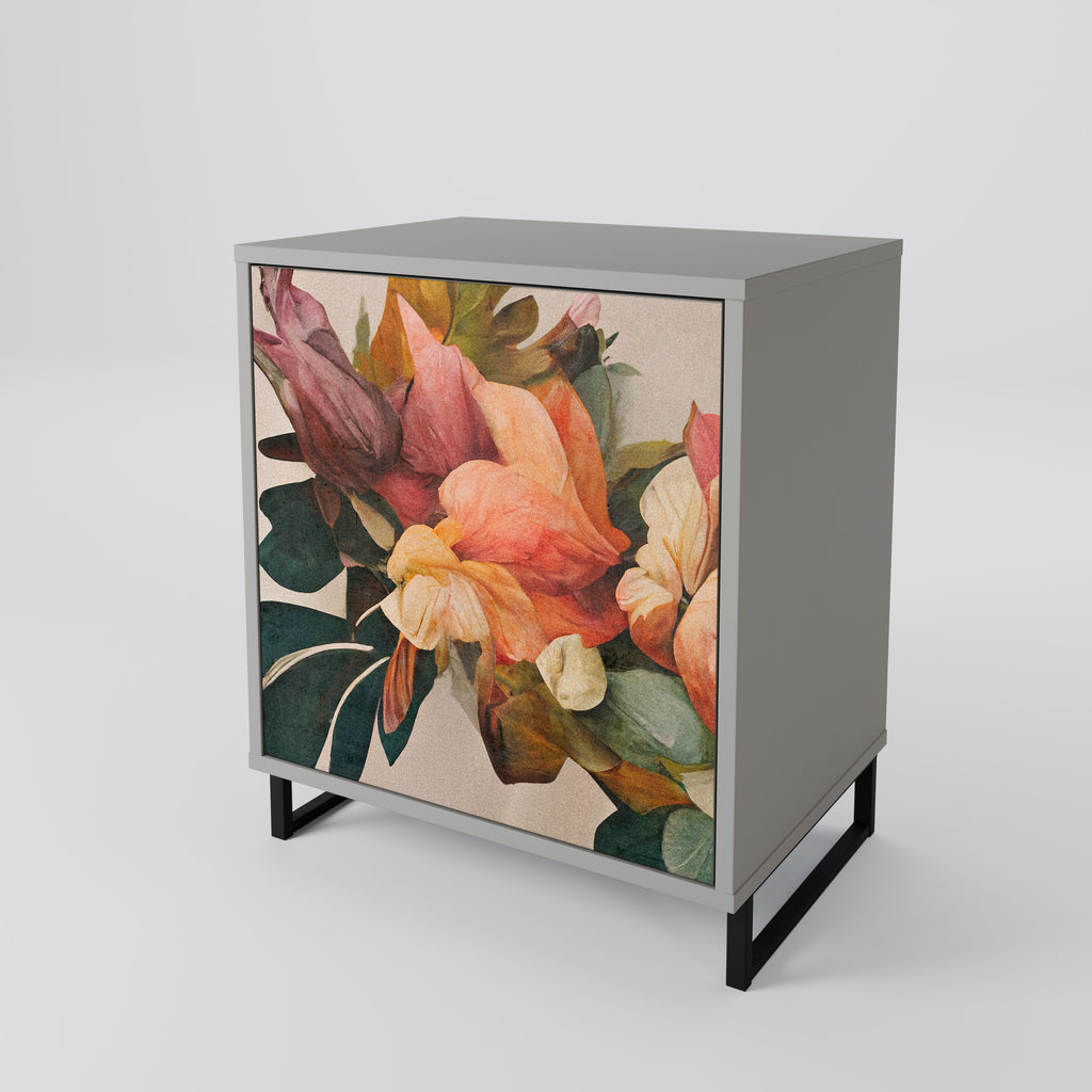 Elegante aparador de 1 puerta en acabado gris