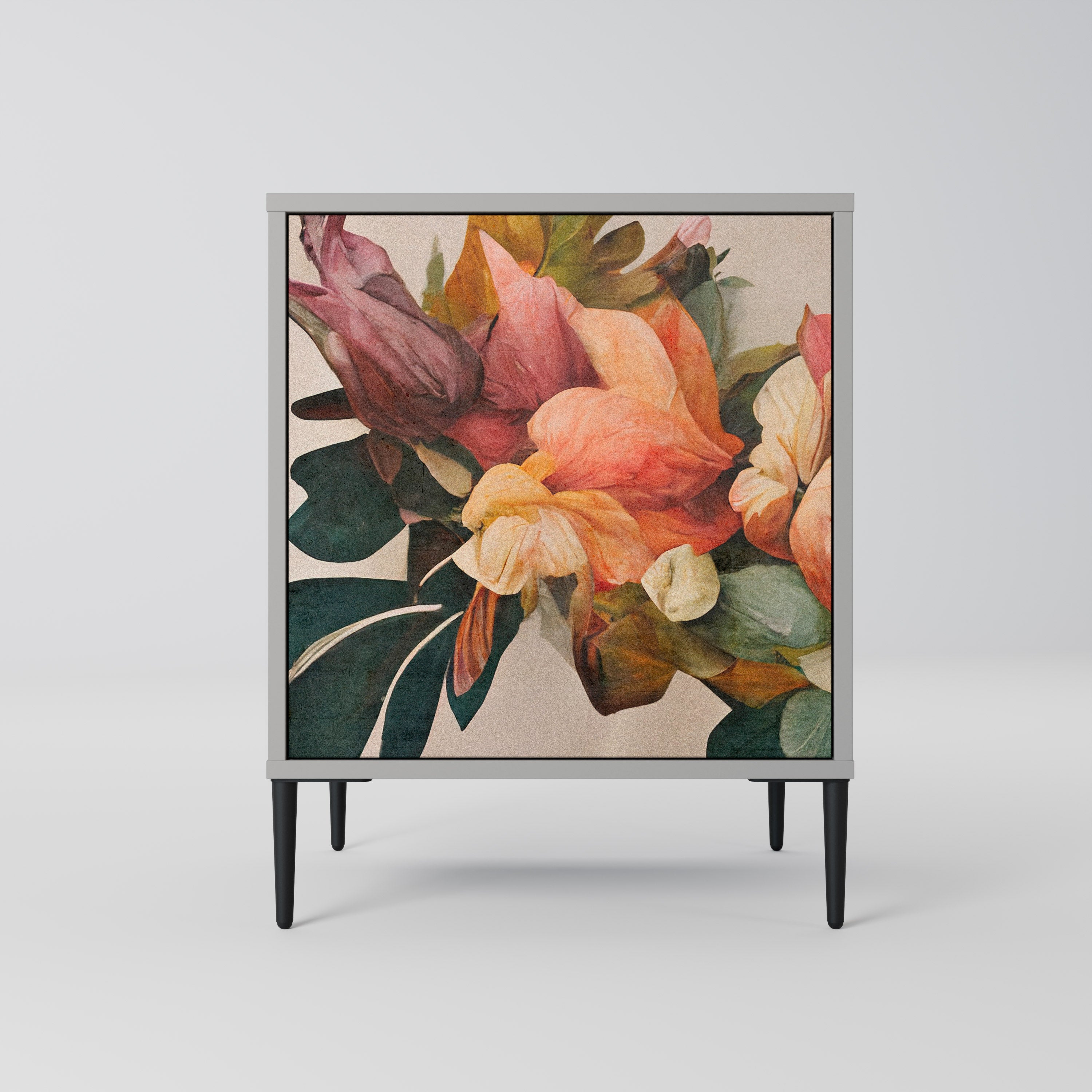 Elegante aparador de 1 puerta en acabado gris