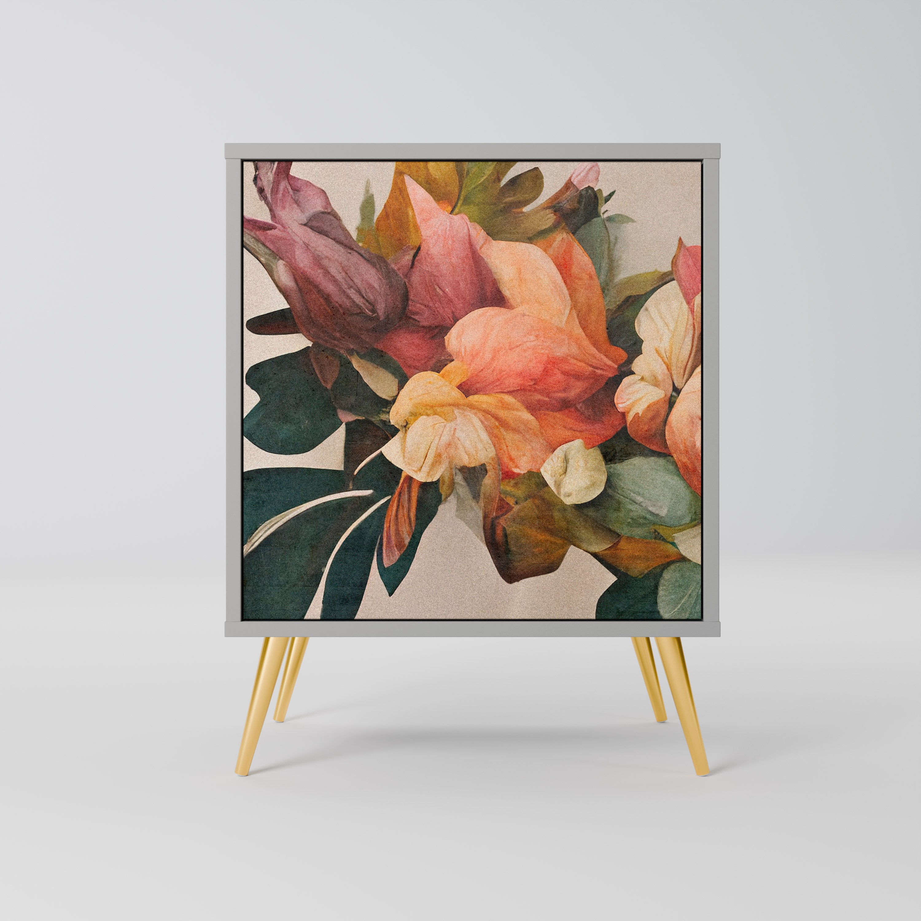 Elegante aparador de 1 puerta en acabado gris