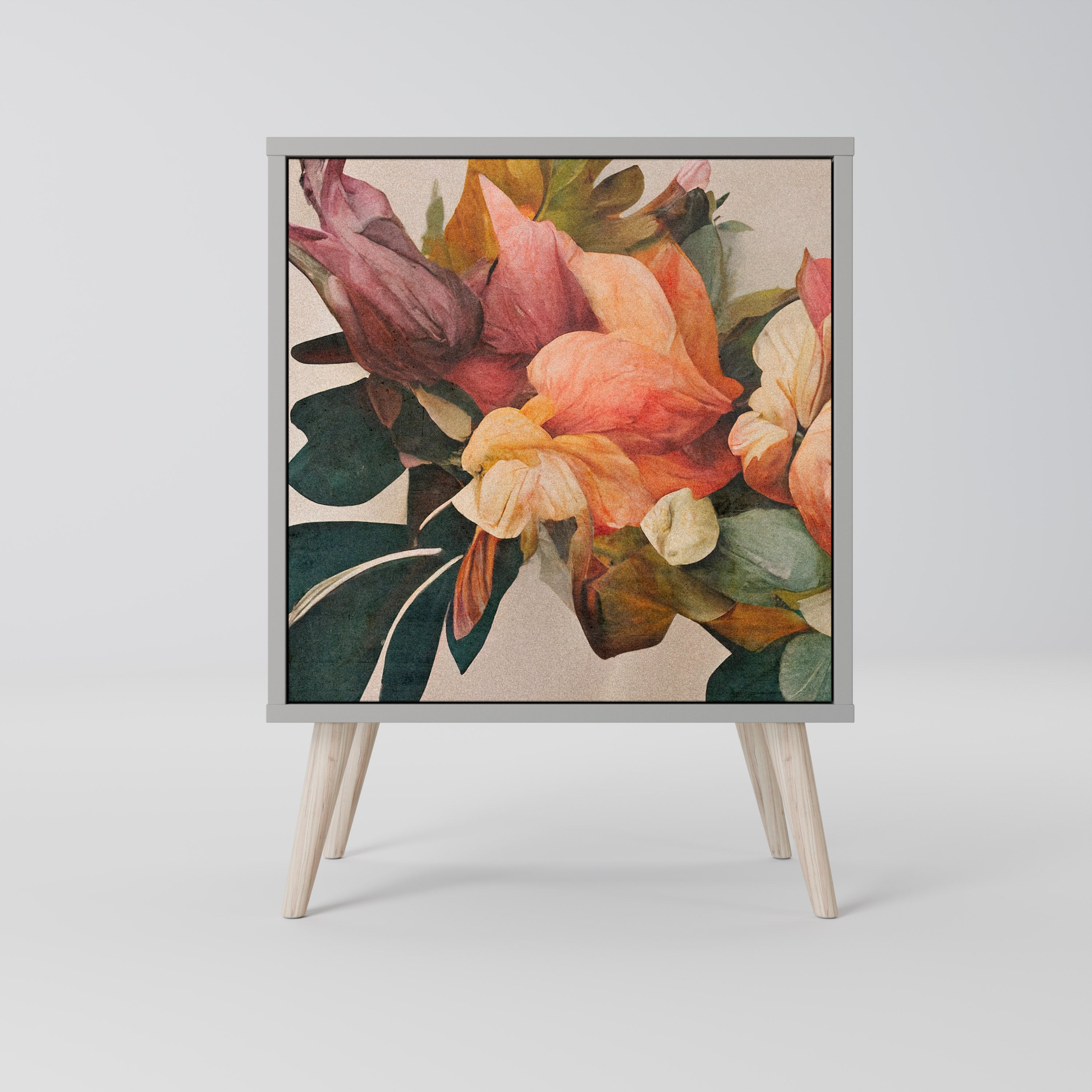 Elegante aparador de 1 puerta en acabado gris