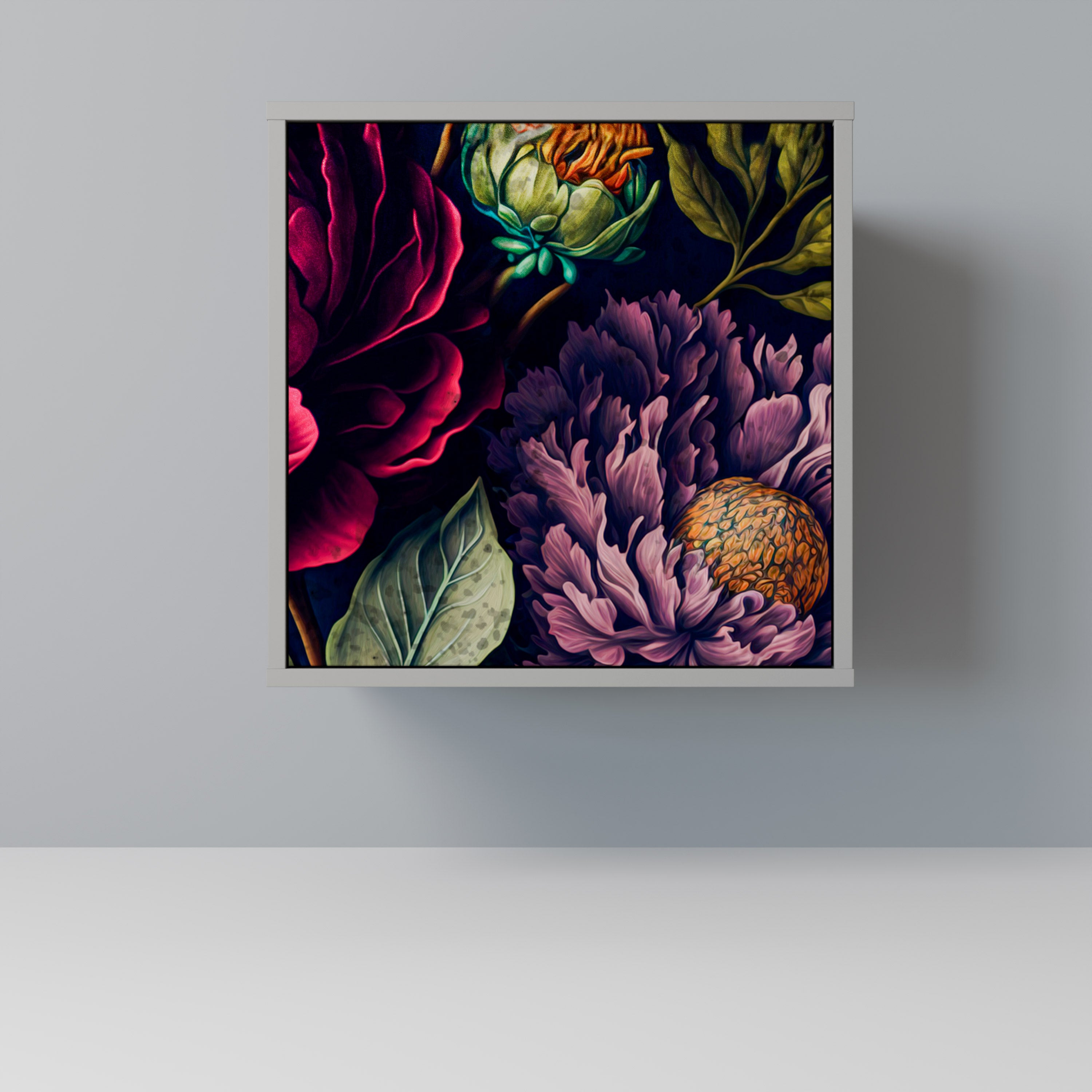 Aparador de 1 puerta BLOOMING ELEGANCE en acabado gris