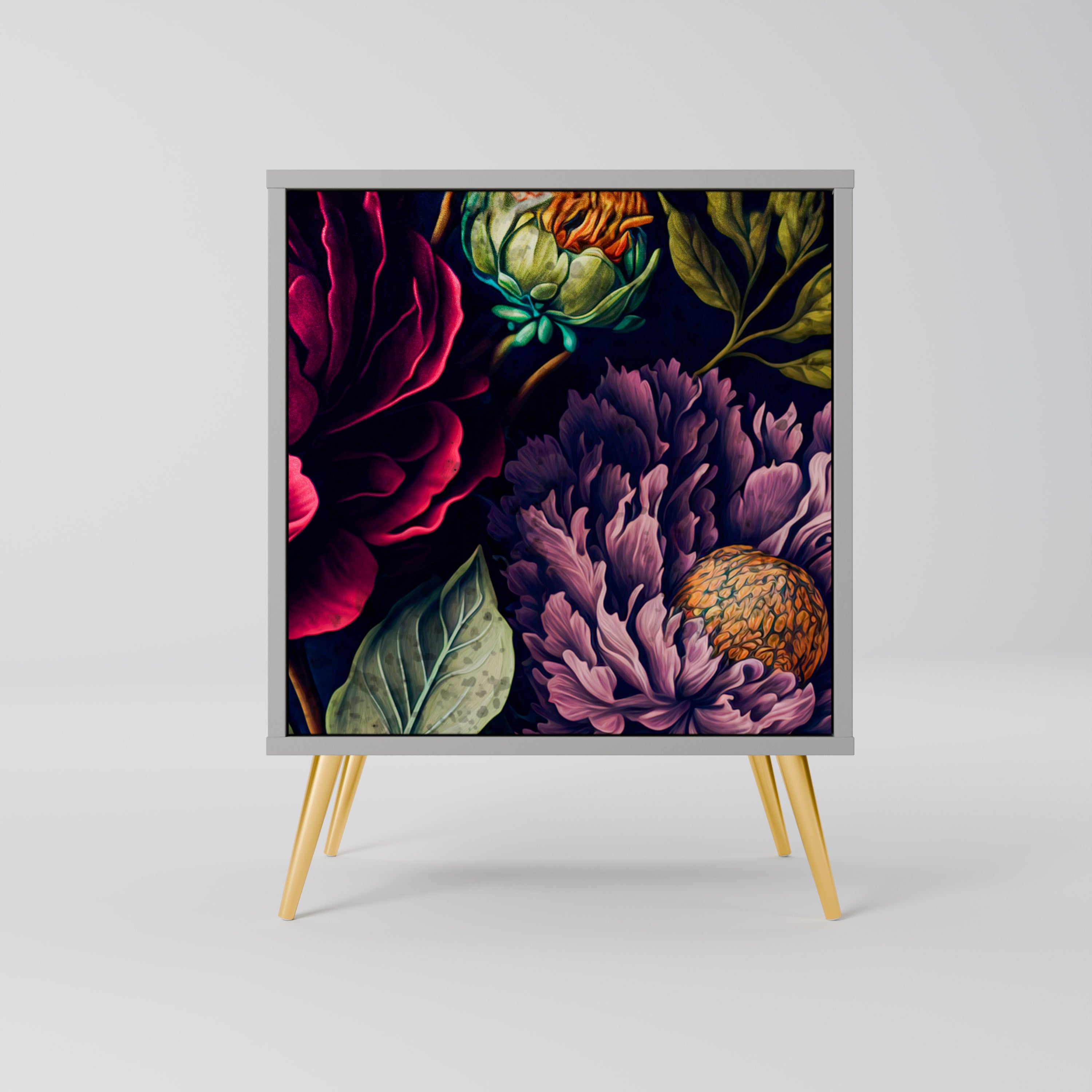 Aparador de 1 puerta BLOOMING ELEGANCE en acabado gris