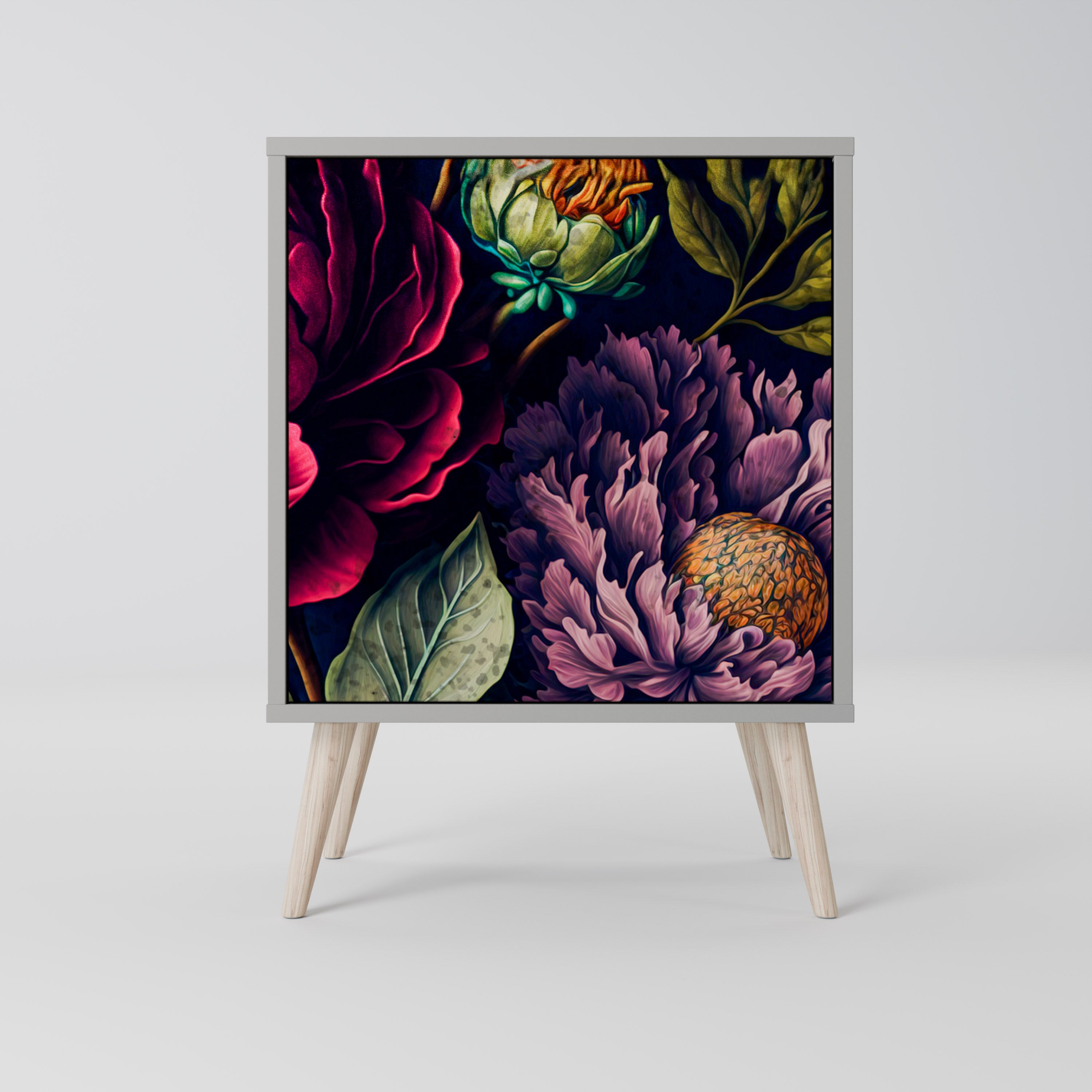 Aparador de 1 puerta BLOOMING ELEGANCE en acabado gris