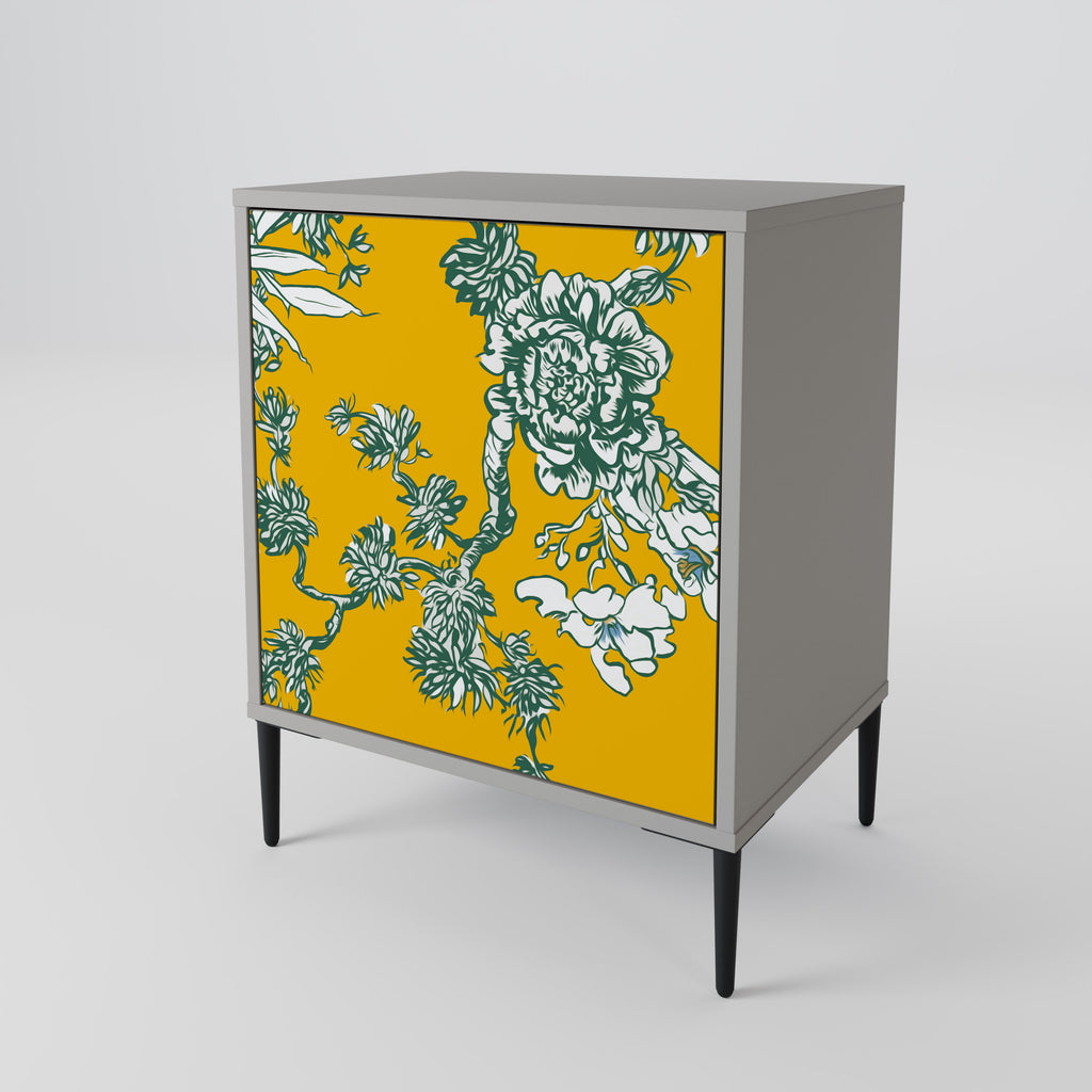 Aparador chino de 1 puerta YELLOW CHINOISERIE en acabado gris