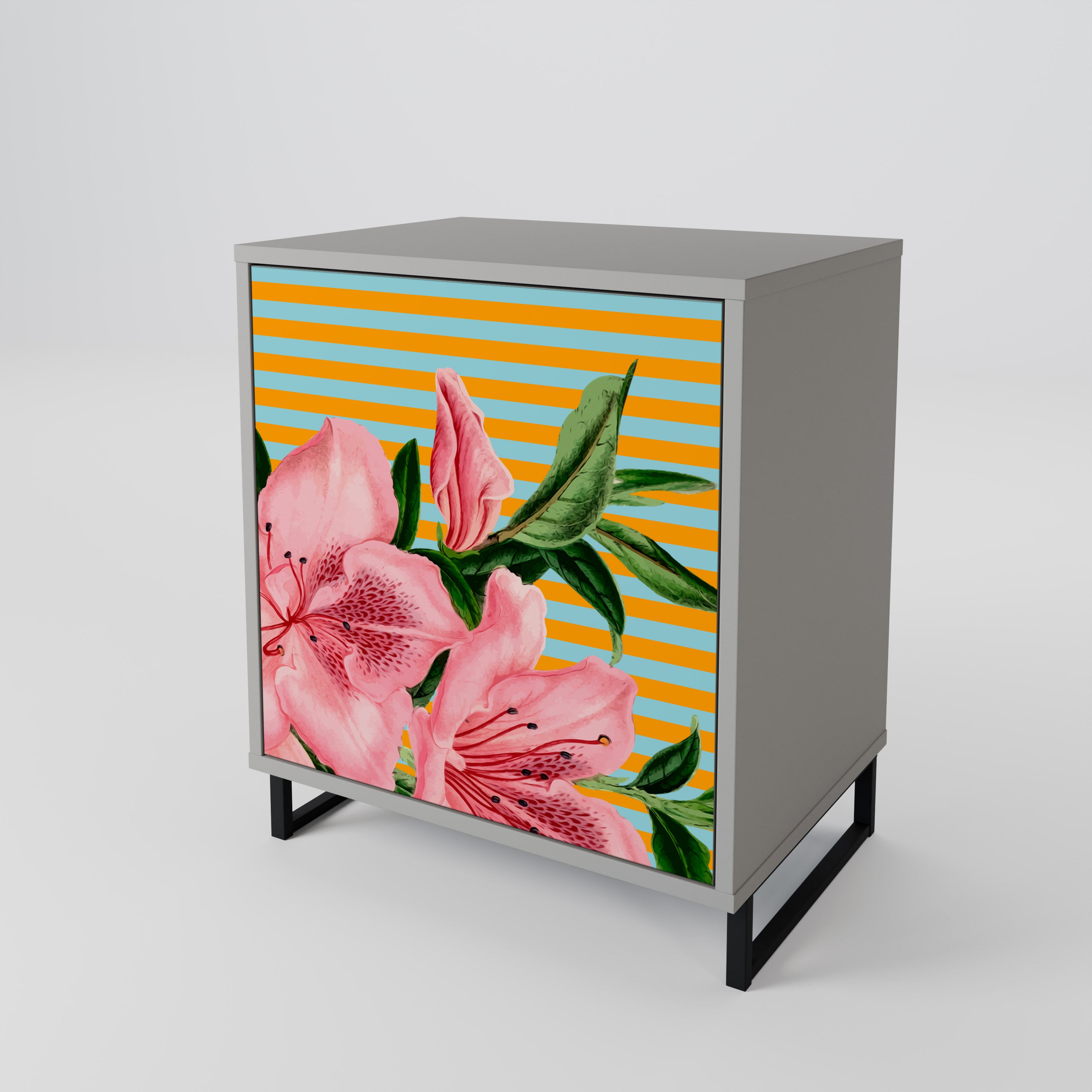 Aparador de 1 puerta FRAGILE BEAUTY en acabado gris