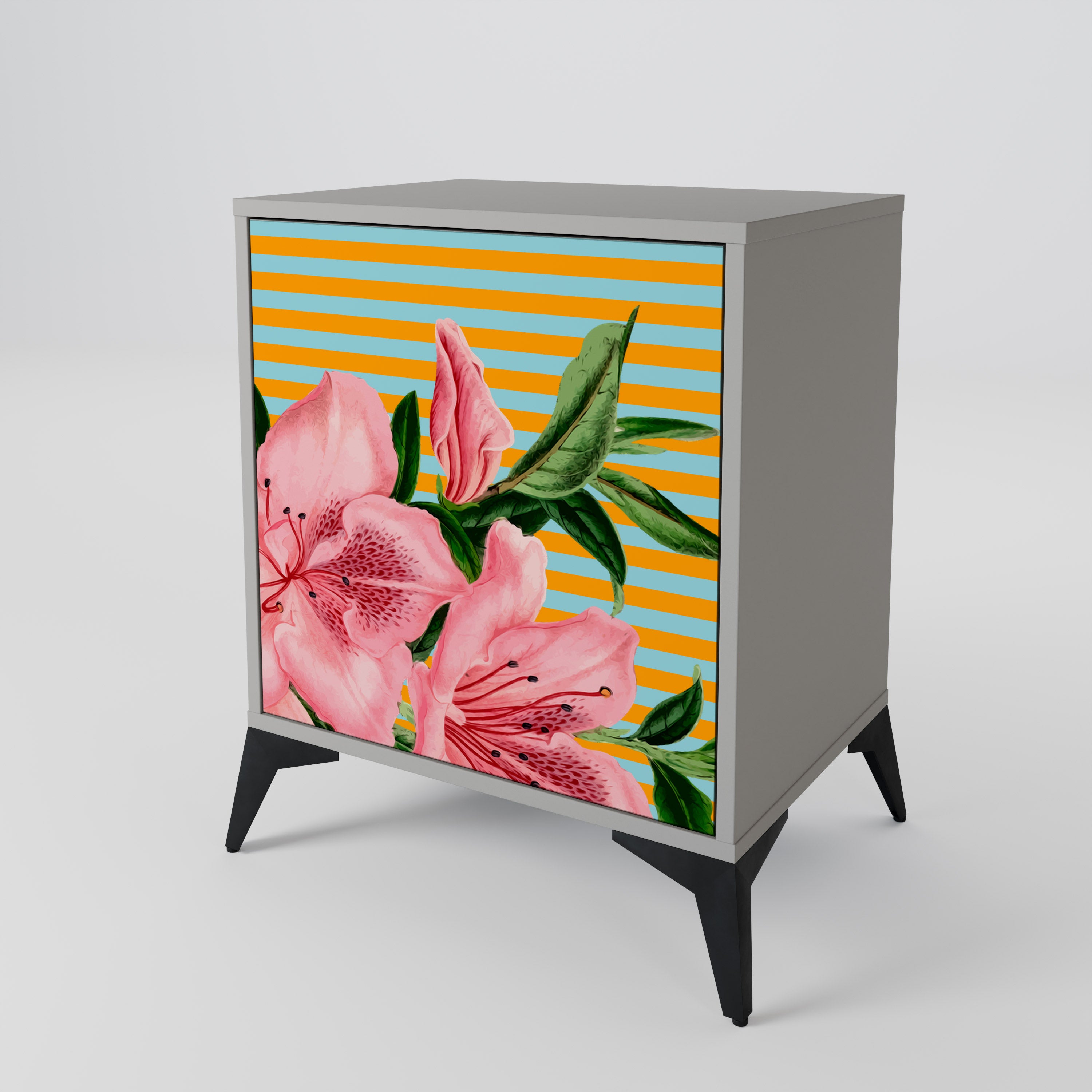 Aparador de 1 puerta FRAGILE BEAUTY en acabado gris