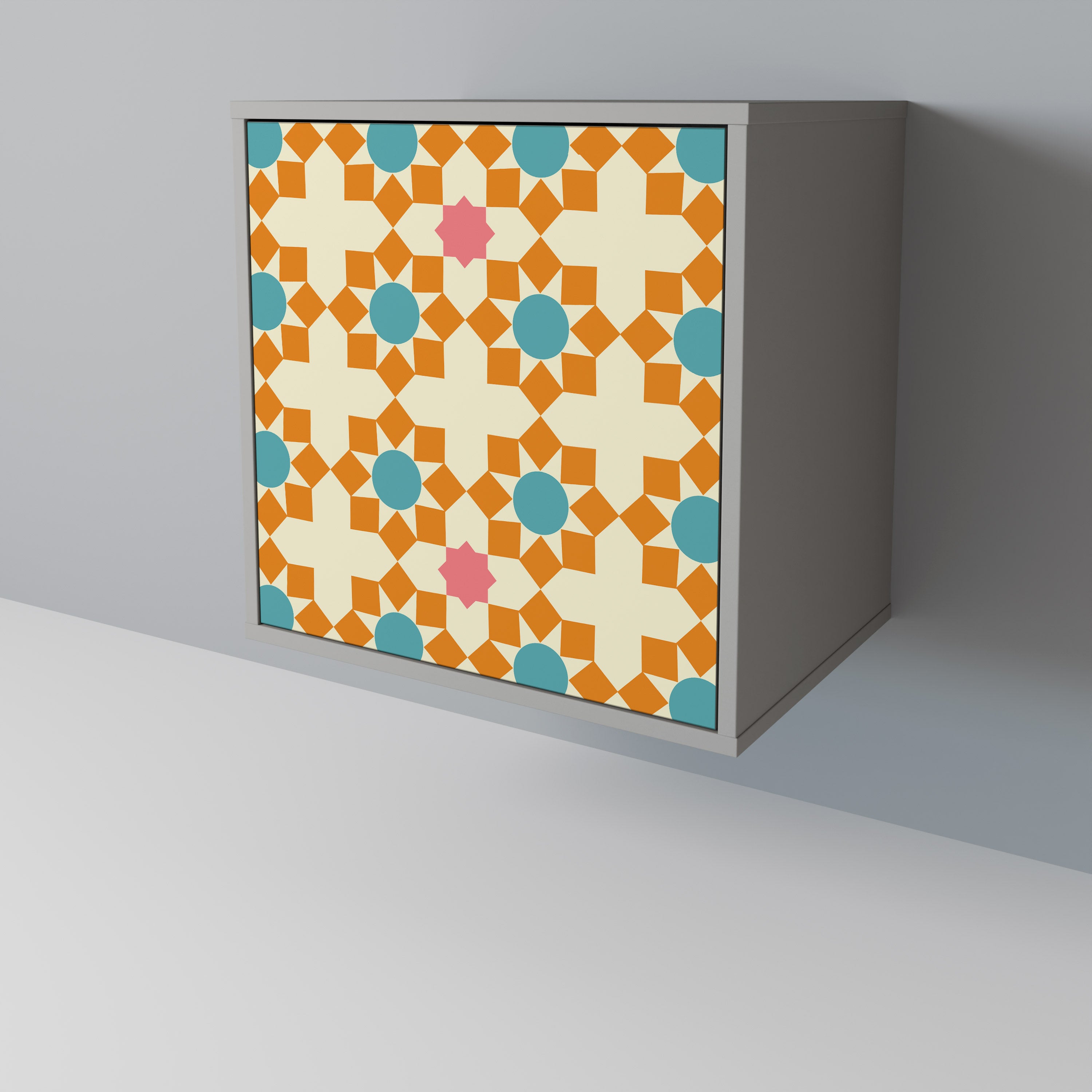 Aparador de 1 puerta con decoración floral en acabado gris