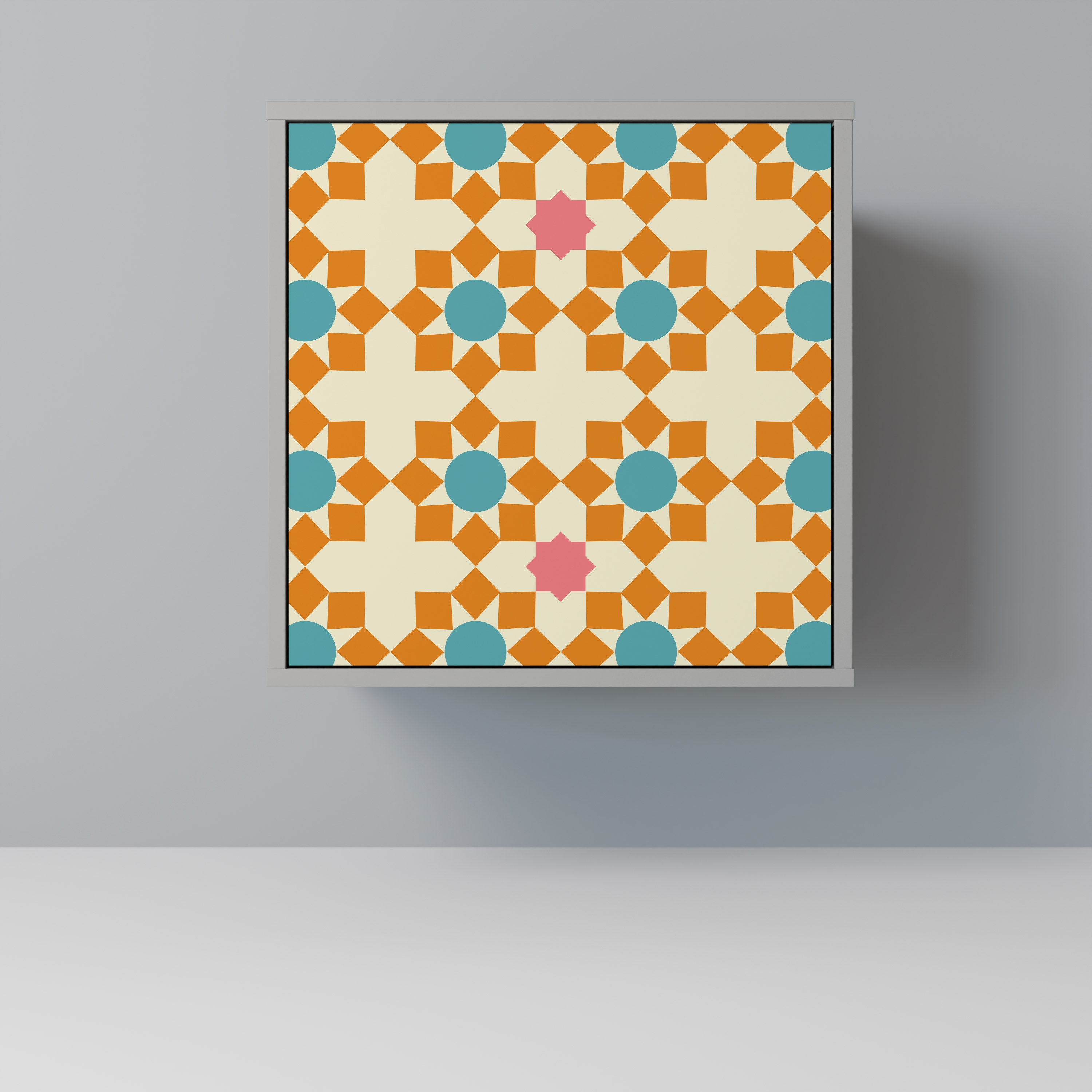 Aparador de 1 puerta con decoración floral en acabado gris