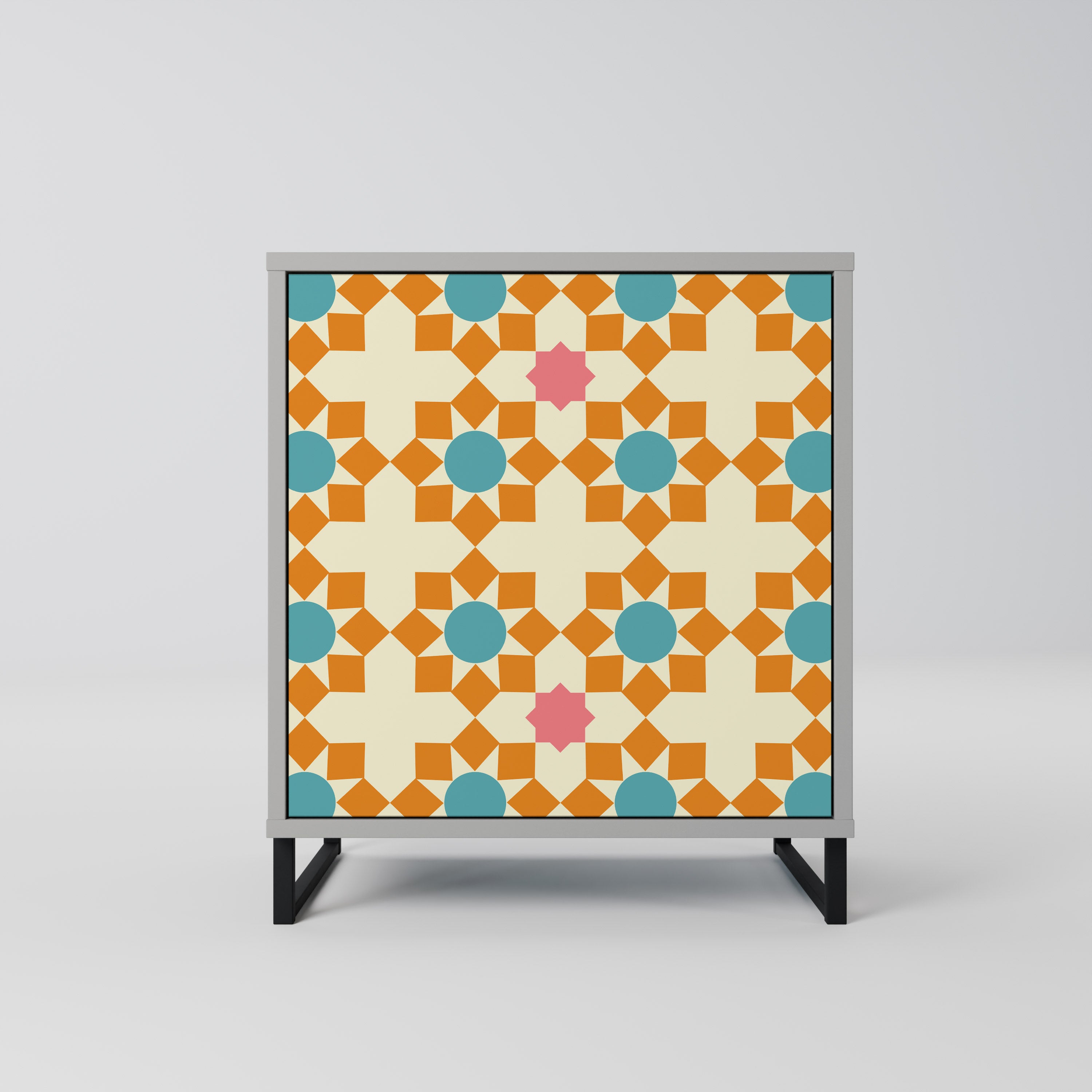 Aparador de 1 puerta con decoración floral en acabado gris