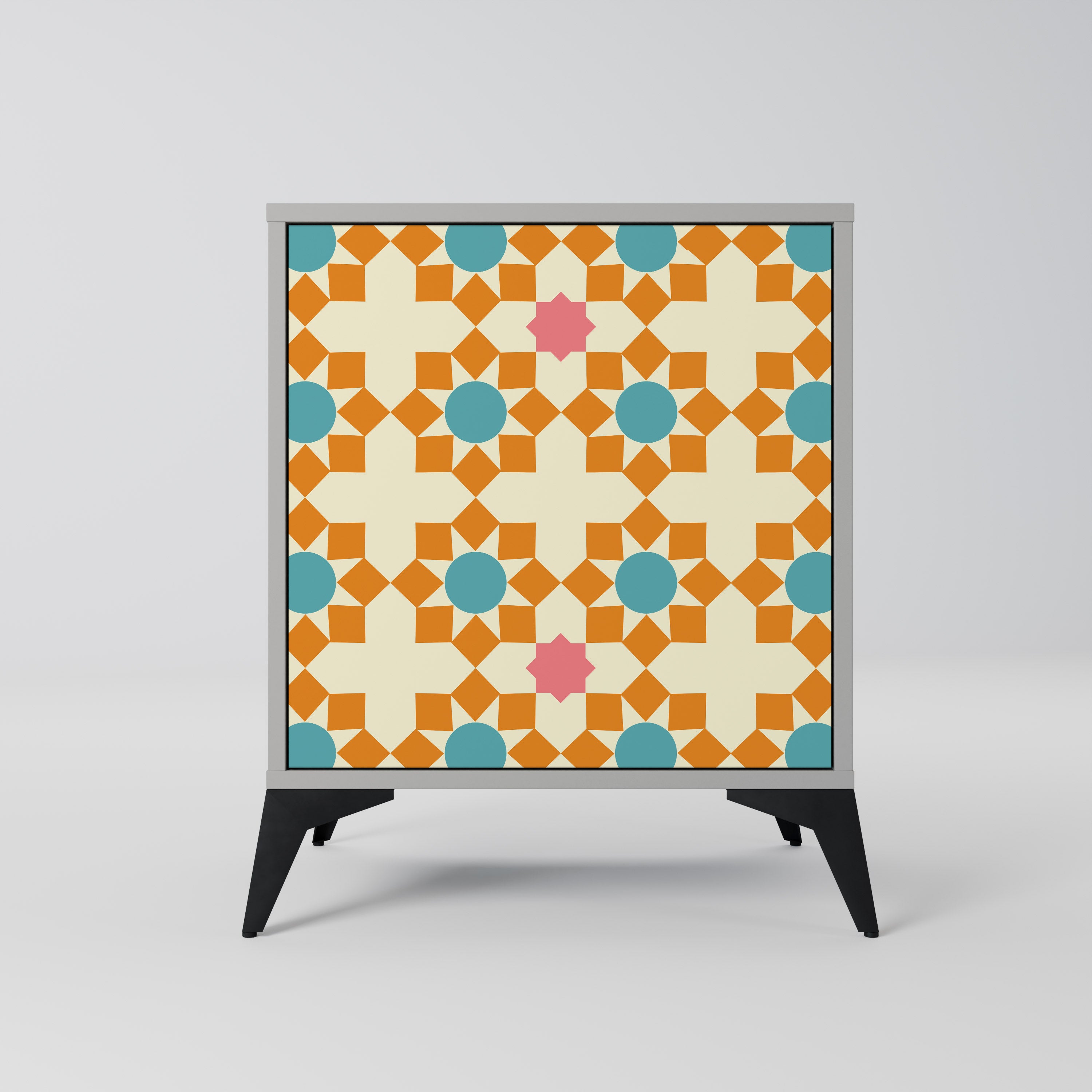 Aparador de 1 puerta con decoración floral en acabado gris