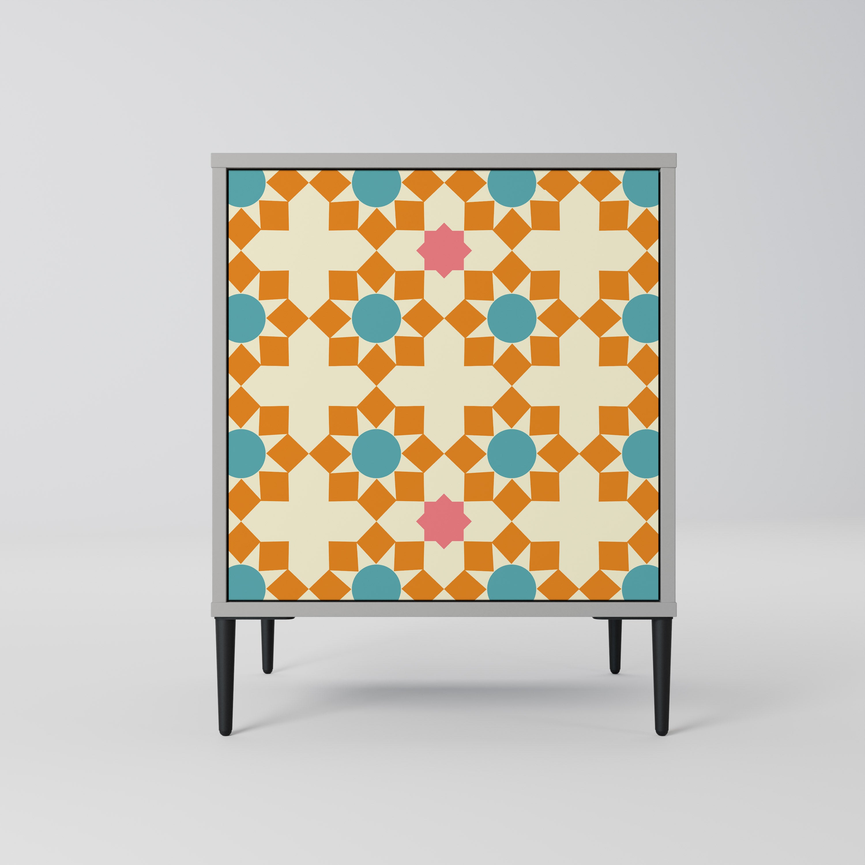 Aparador de 1 puerta con decoración floral en acabado gris