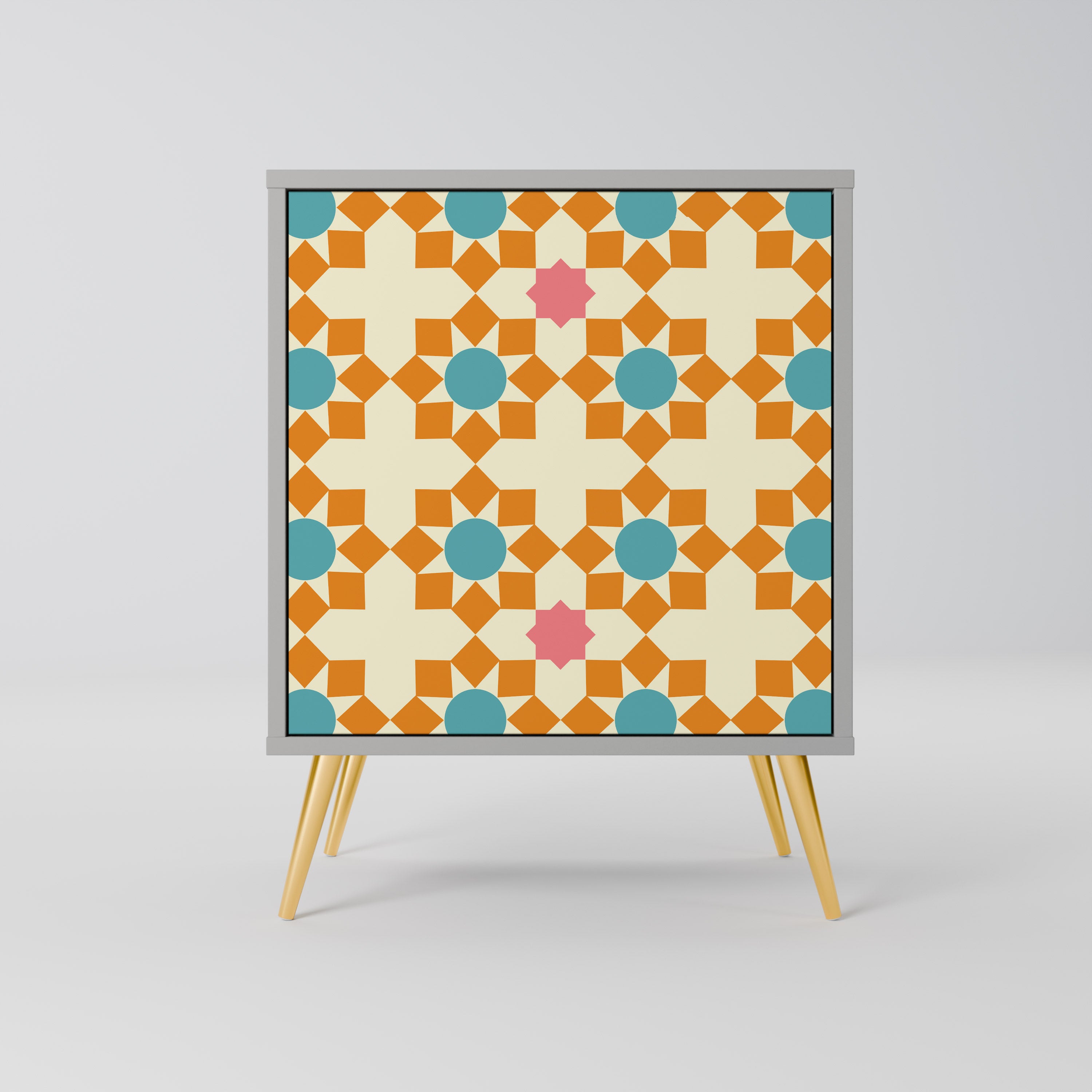 Aparador de 1 puerta con decoración floral en acabado gris