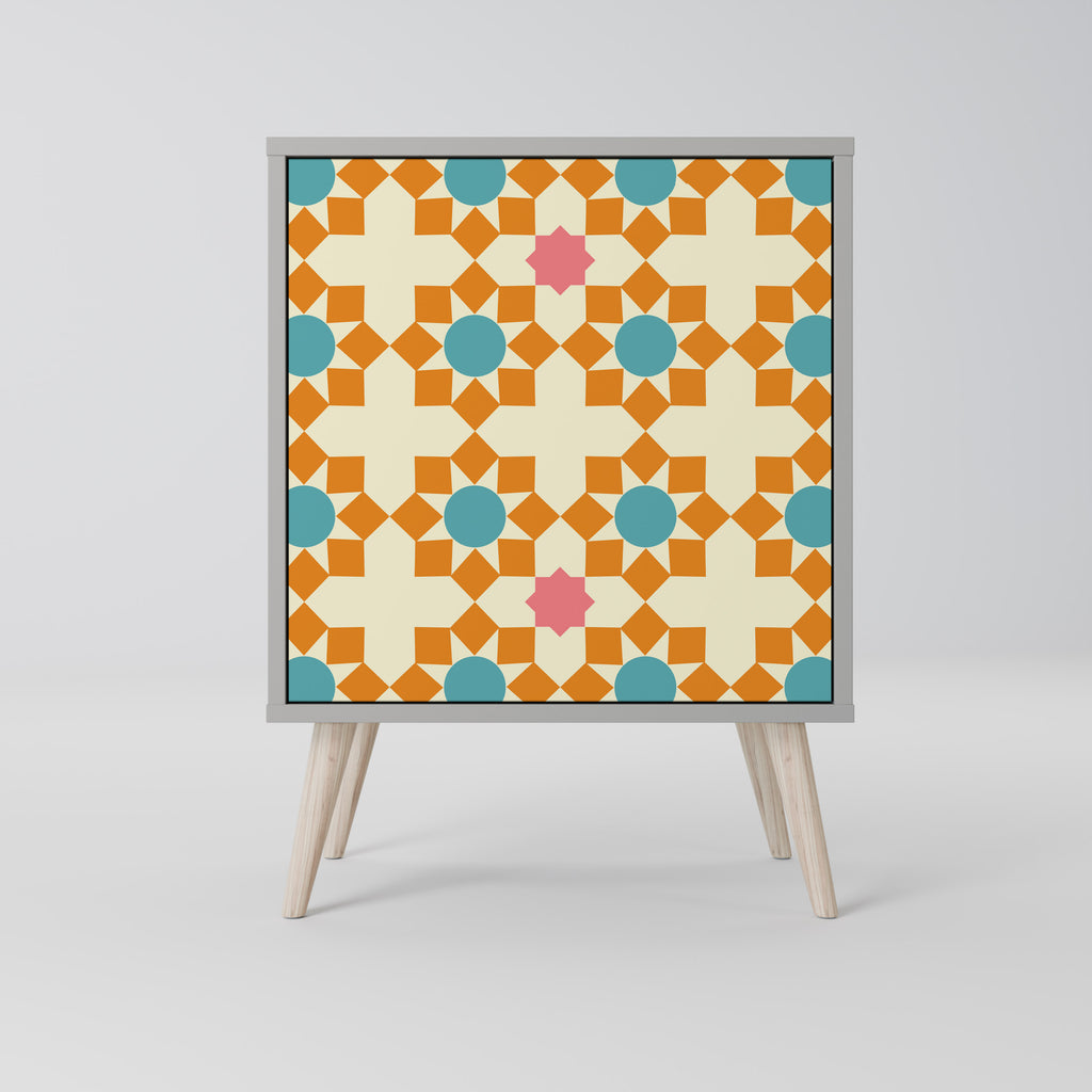 Aparador de 1 puerta con decoración floral en acabado gris