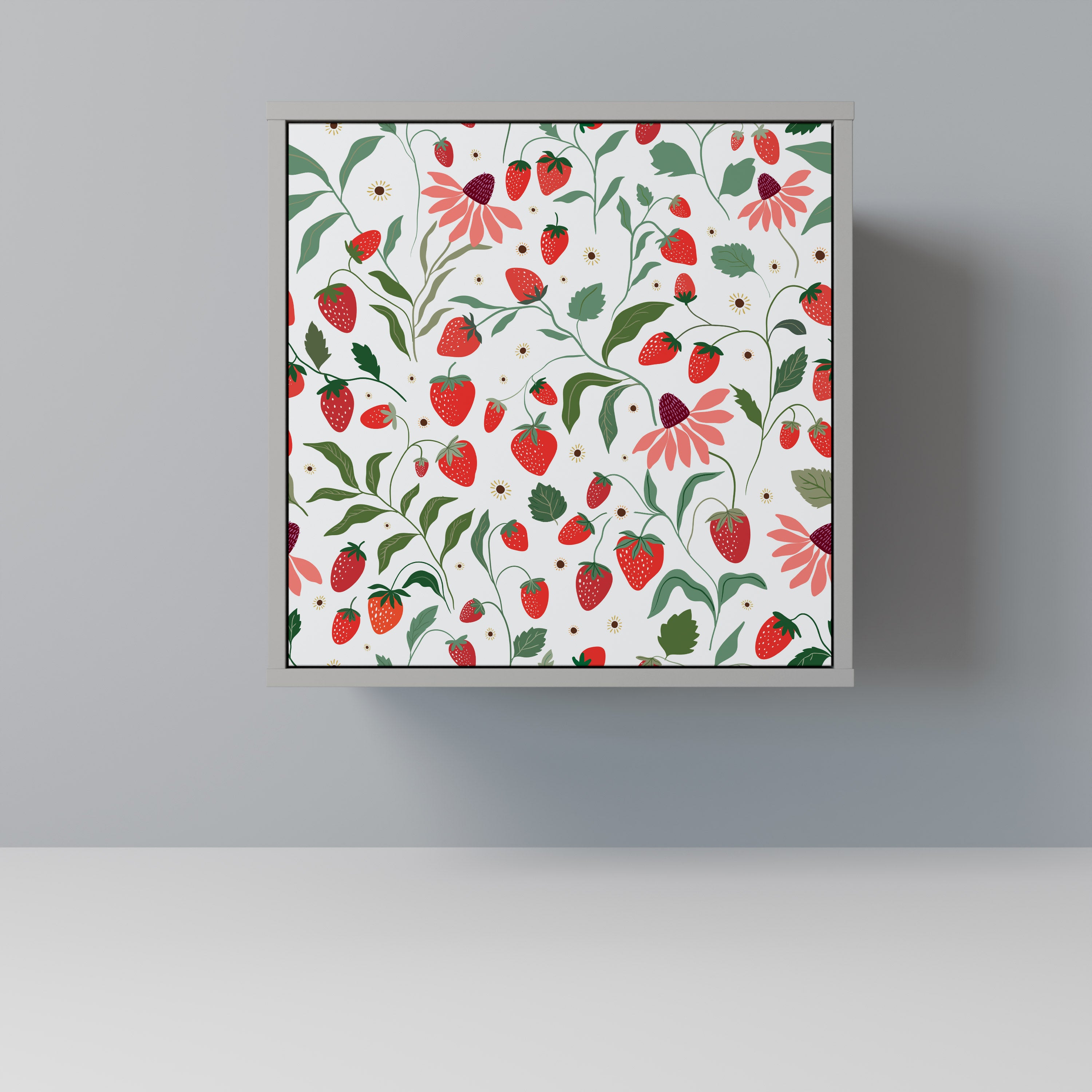 Aparador de una puerta FLORES Y FRESAS en acabado gris