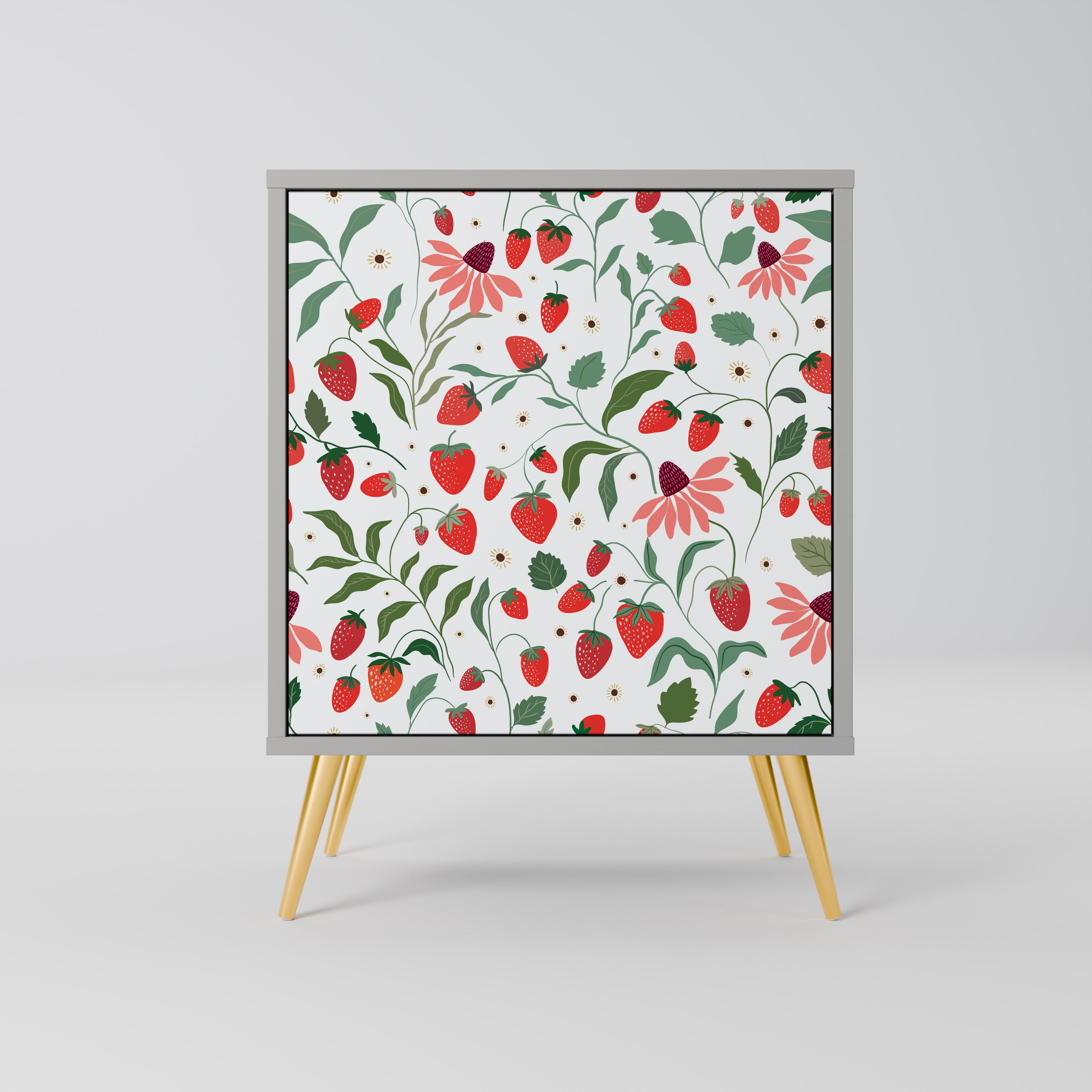 Aparador de una puerta FLORES Y FRESAS en acabado gris