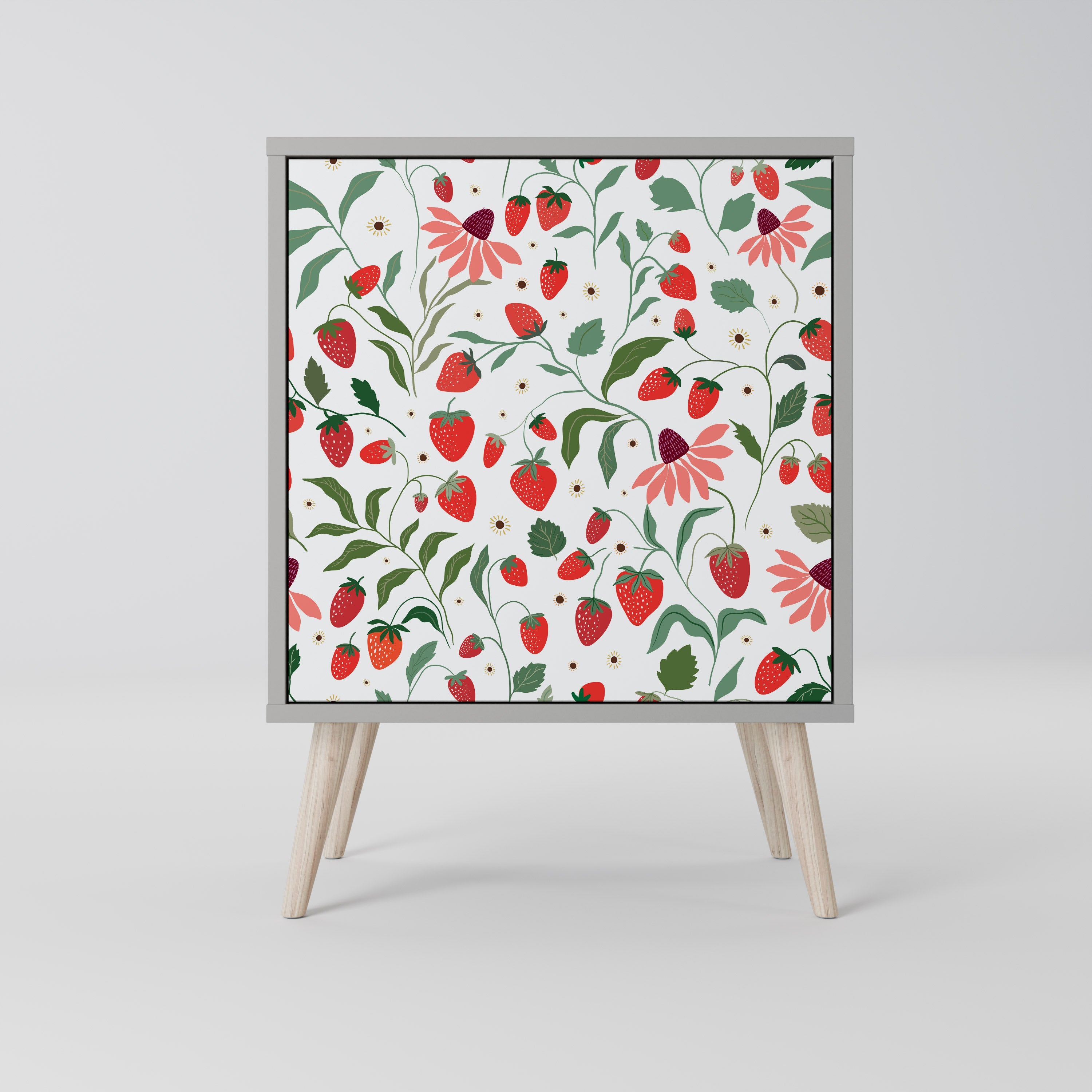 Aparador de una puerta FLORES Y FRESAS en acabado gris