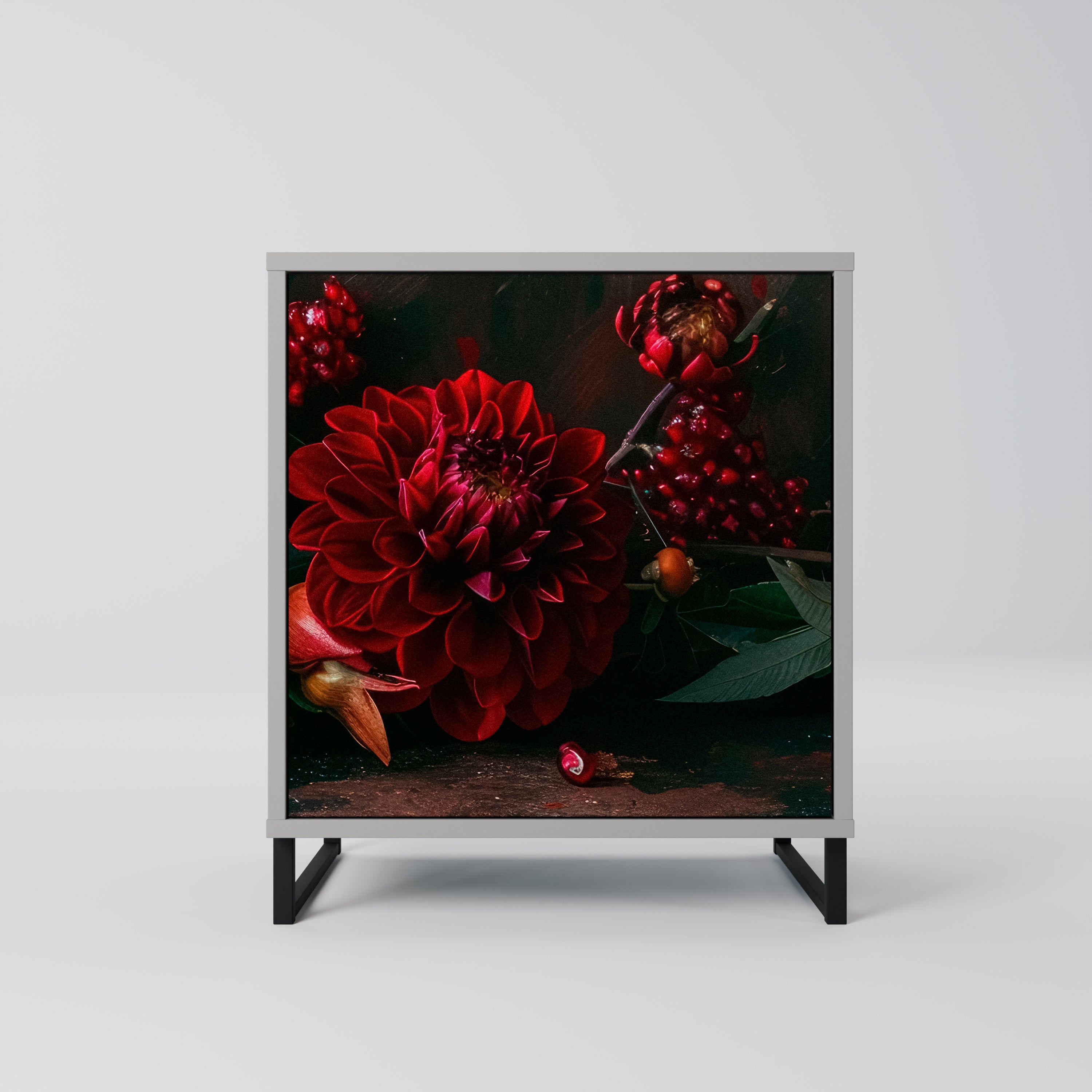 Aparador de una puerta DAHLIAS AND POMEGRANATES en acabado gris