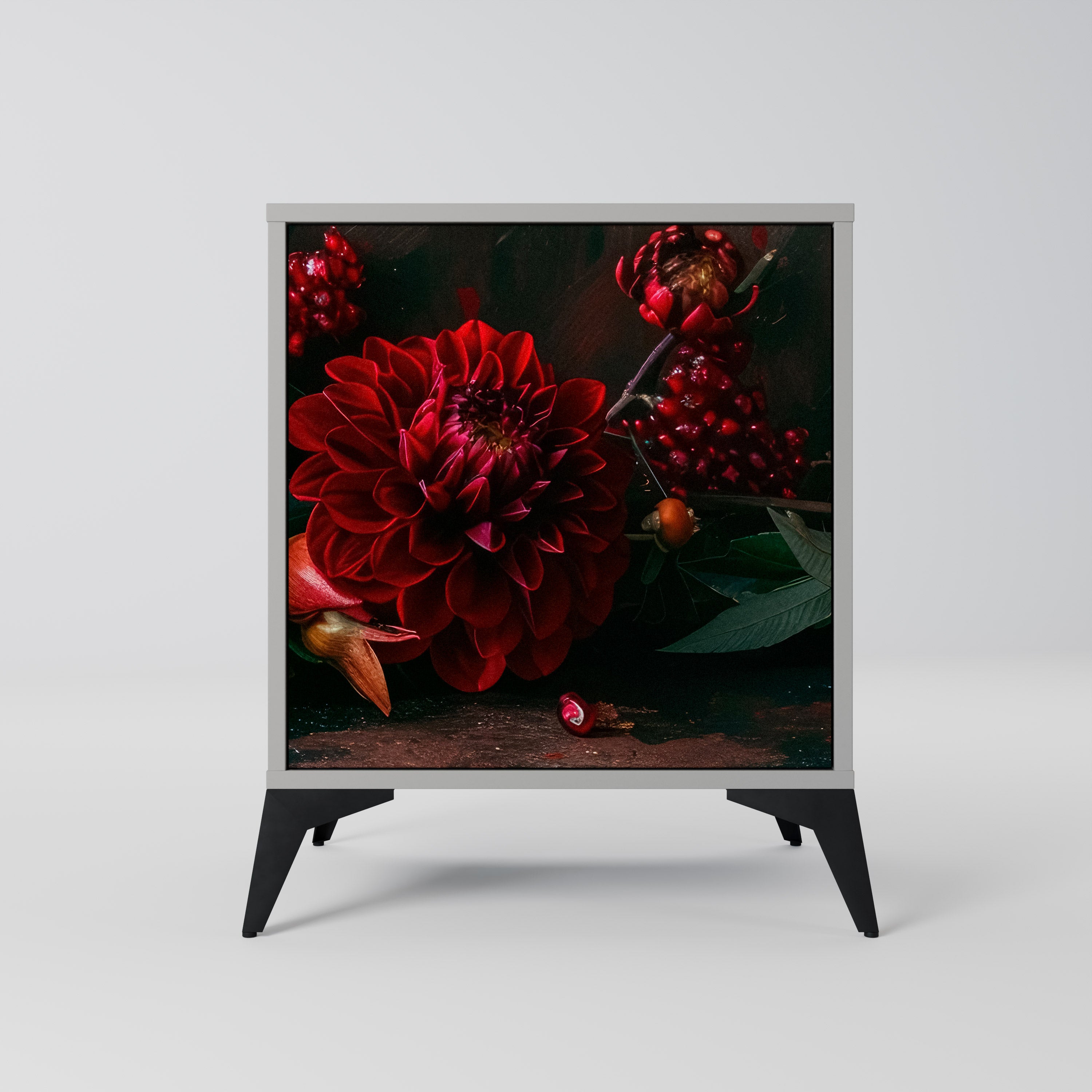 Aparador de una puerta DAHLIAS AND POMEGRANATES en acabado gris