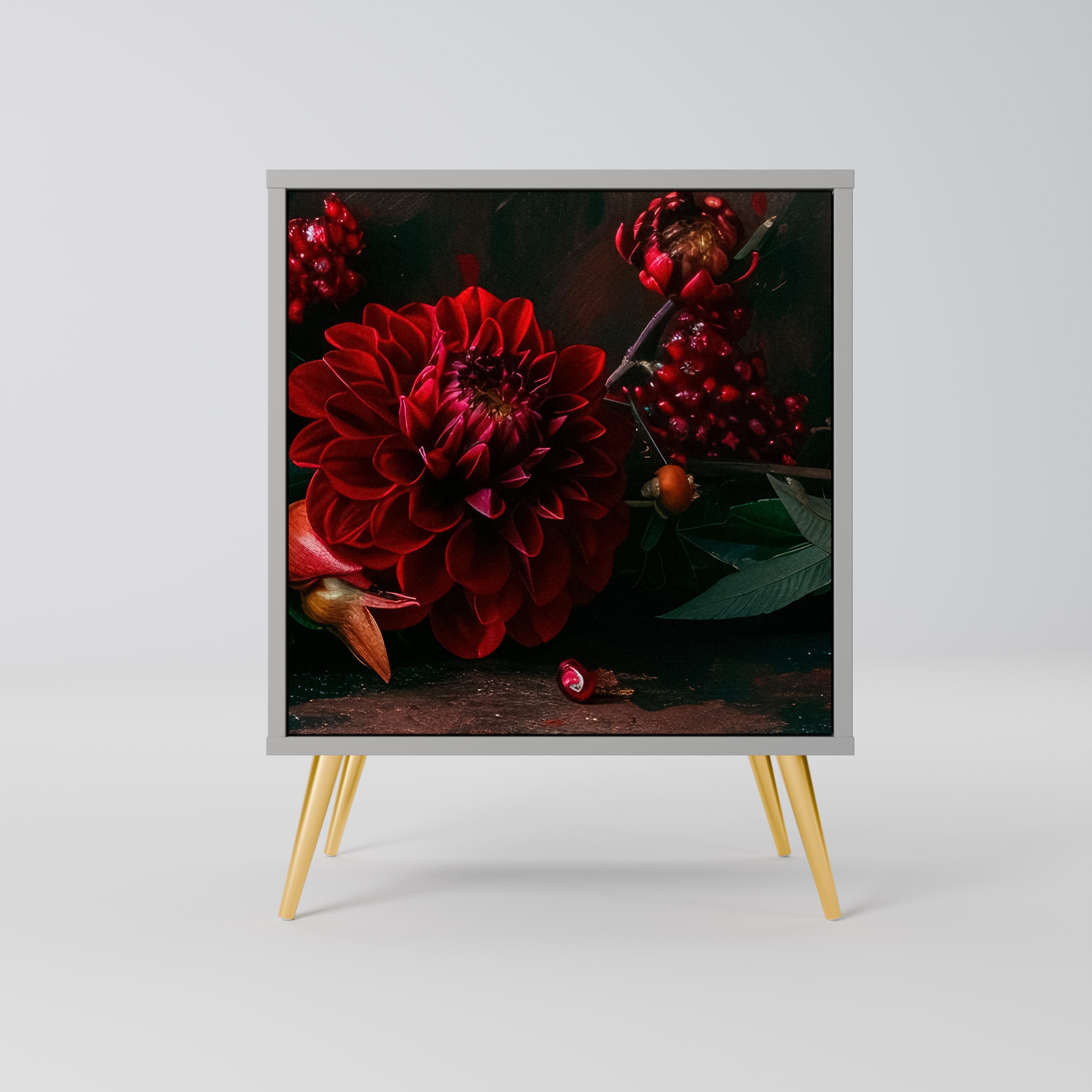 Aparador de una puerta DAHLIAS AND POMEGRANATES en acabado gris