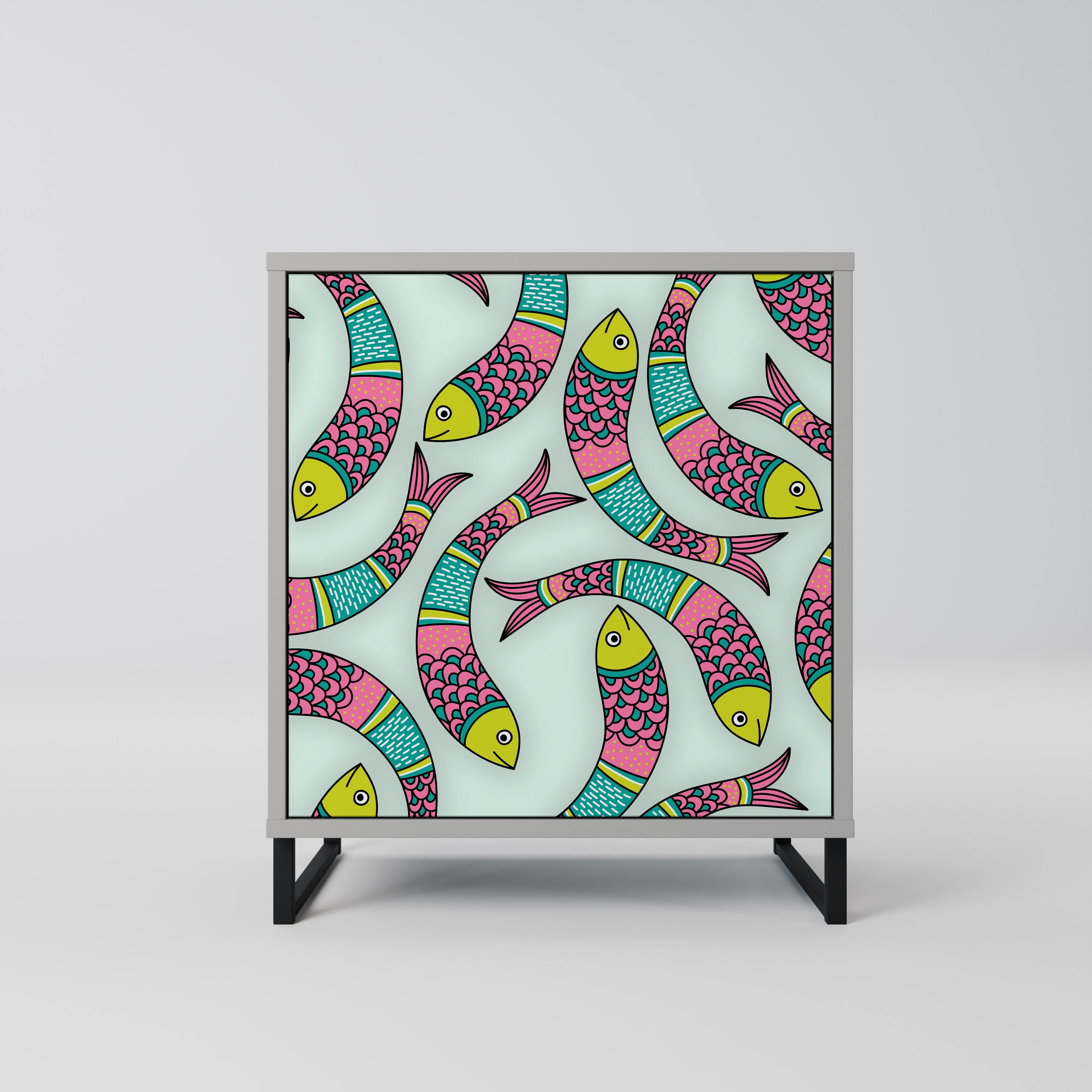 Aparador INDIAN FISH de 1 puerta en acabado gris
