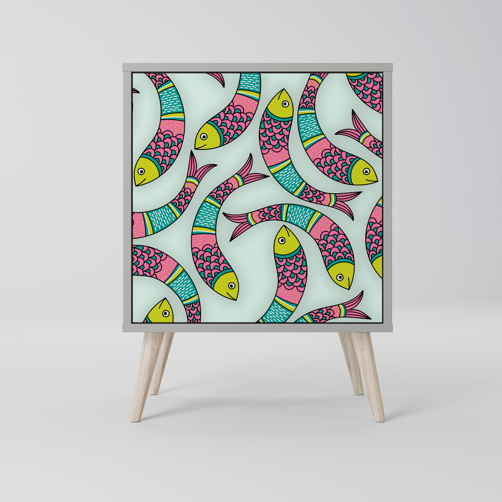 Aparador INDIAN FISH de 1 puerta en acabado gris