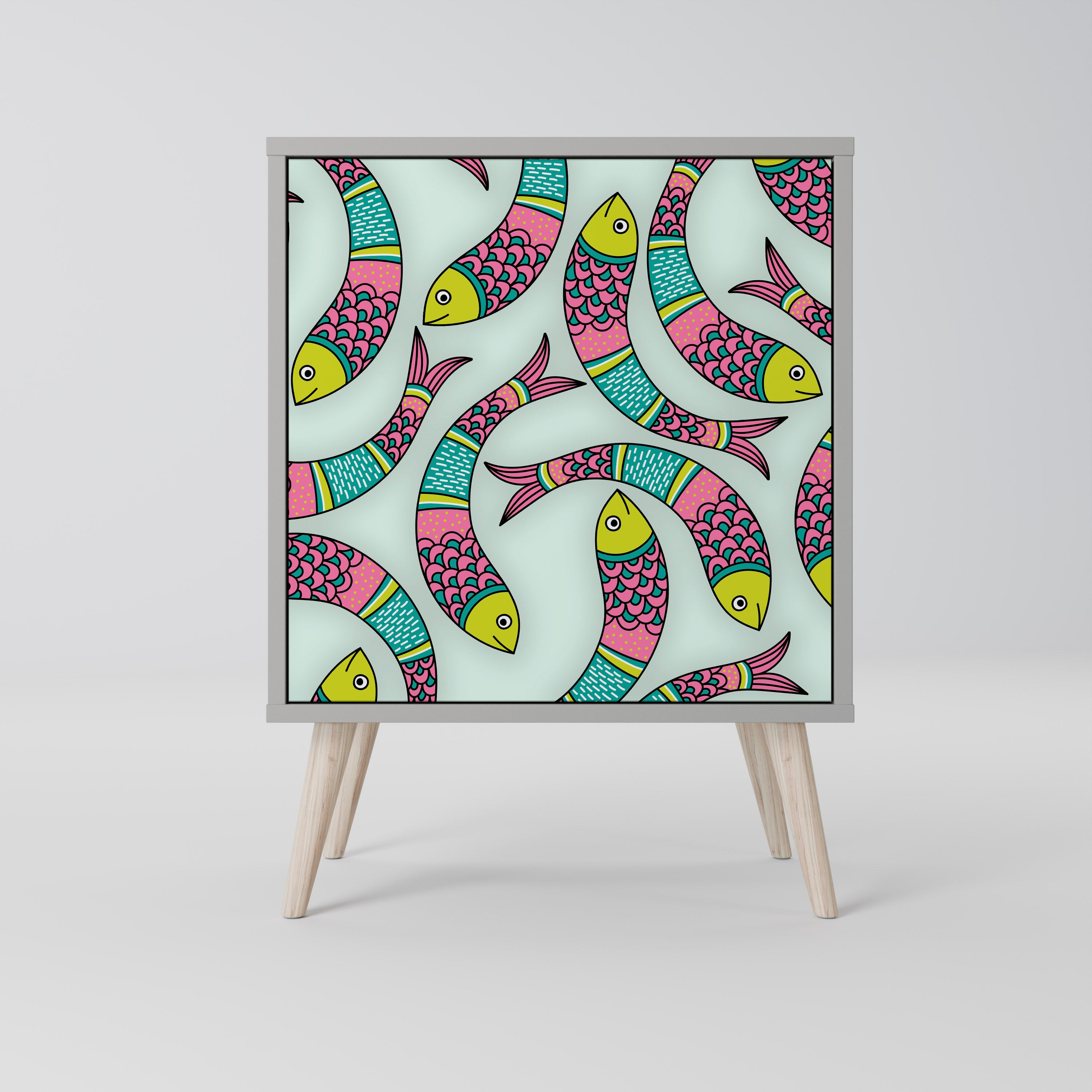 Aparador INDIAN FISH de 1 puerta en acabado gris