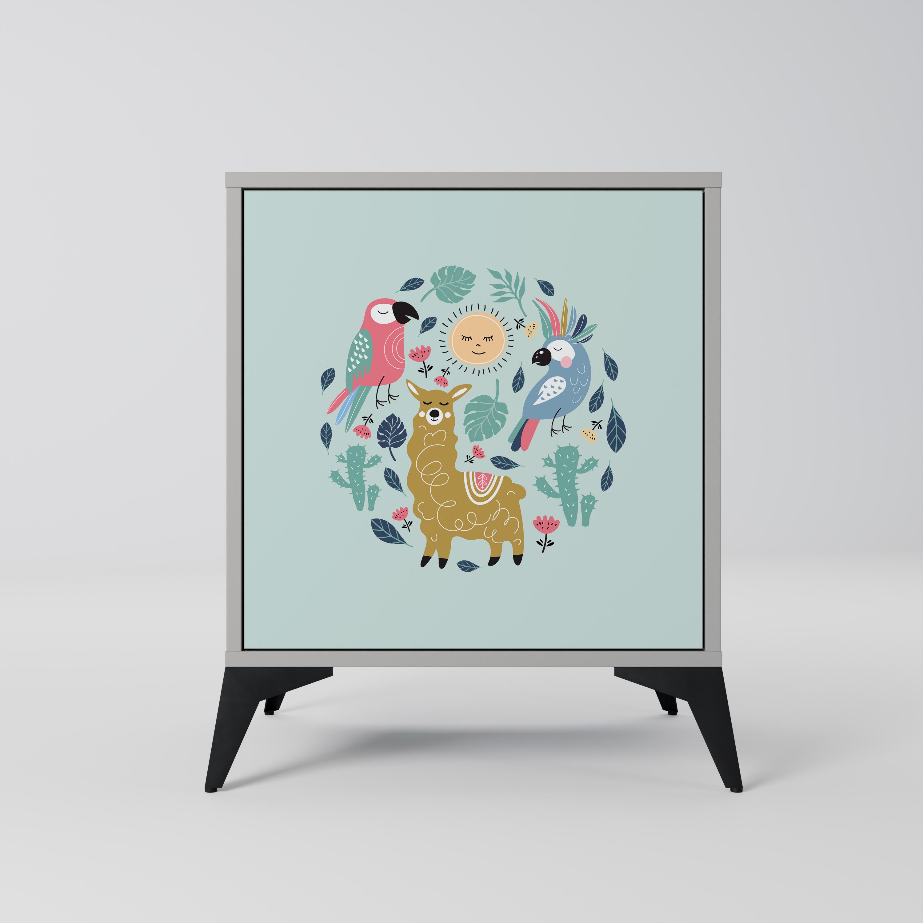 Aparador de una puerta COLORFUL ALPACAS en acabado gris