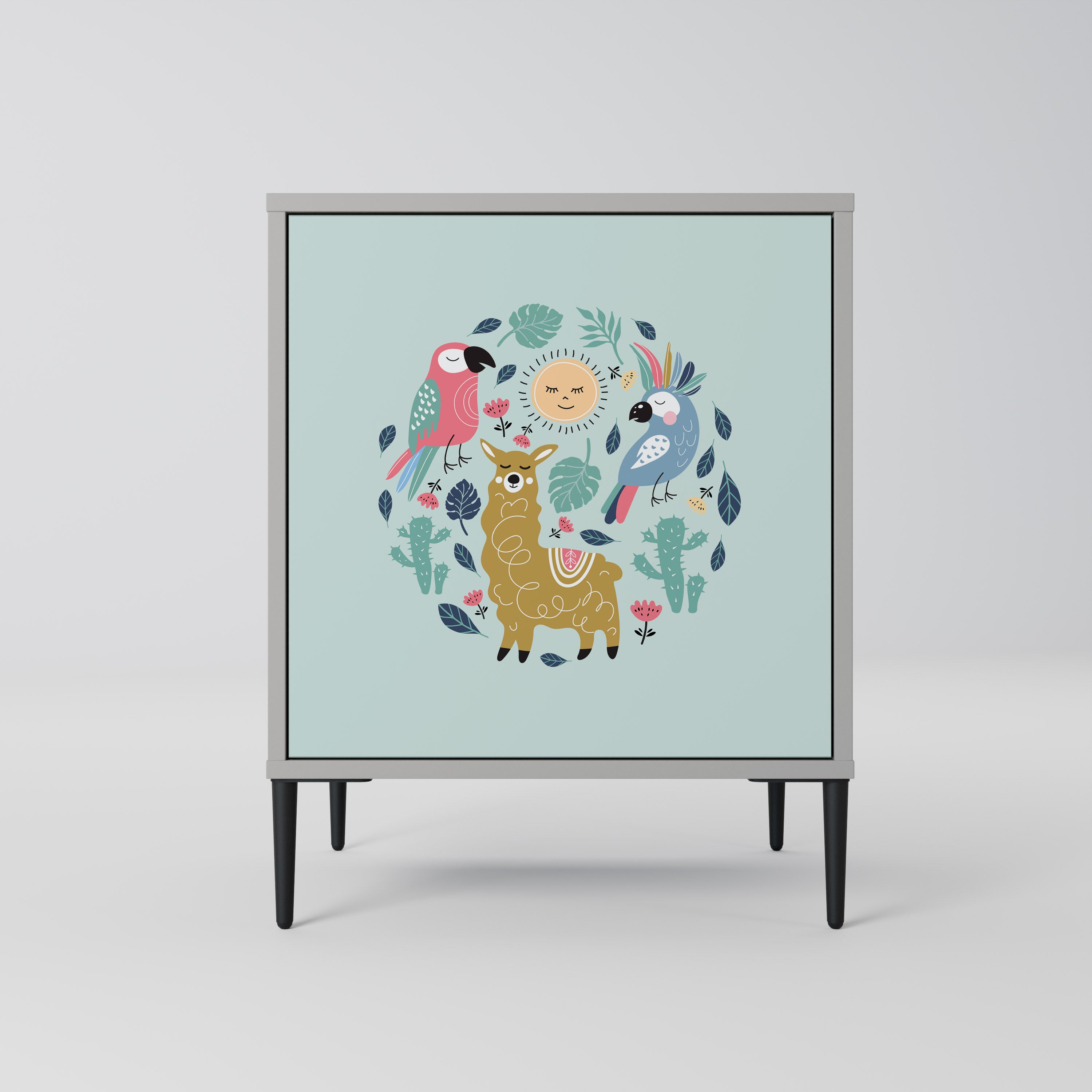 Aparador de una puerta COLORFUL ALPACAS en acabado gris