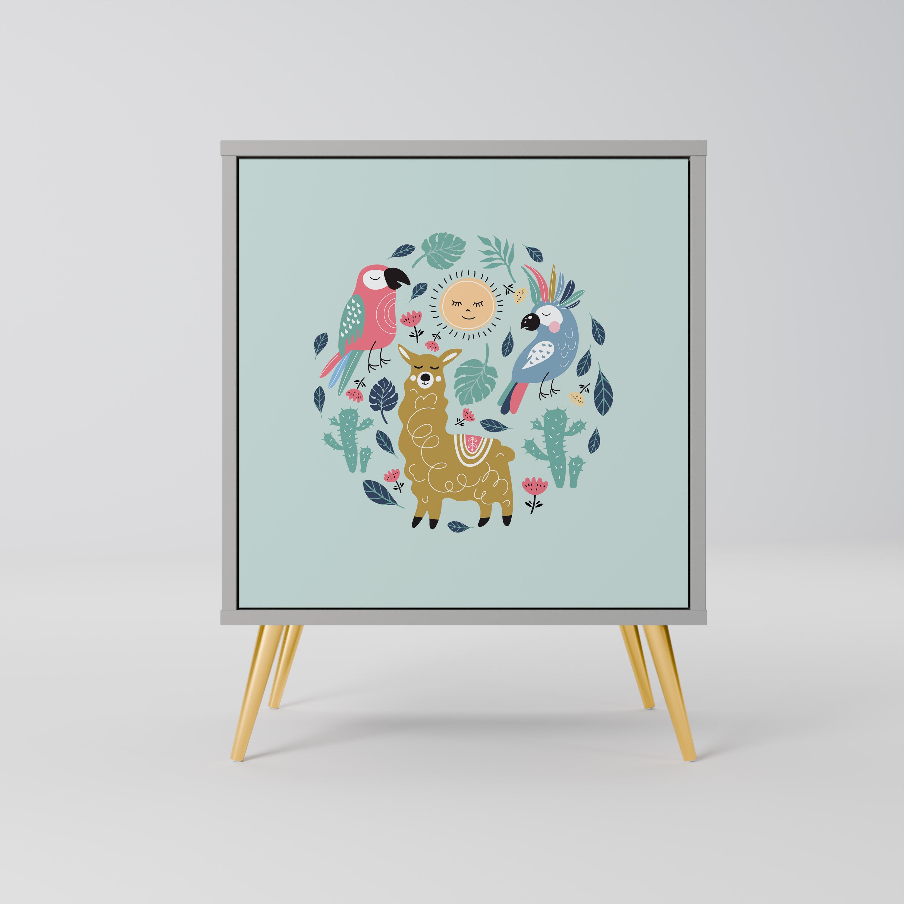 Aparador de una puerta COLORFUL ALPACAS en acabado gris