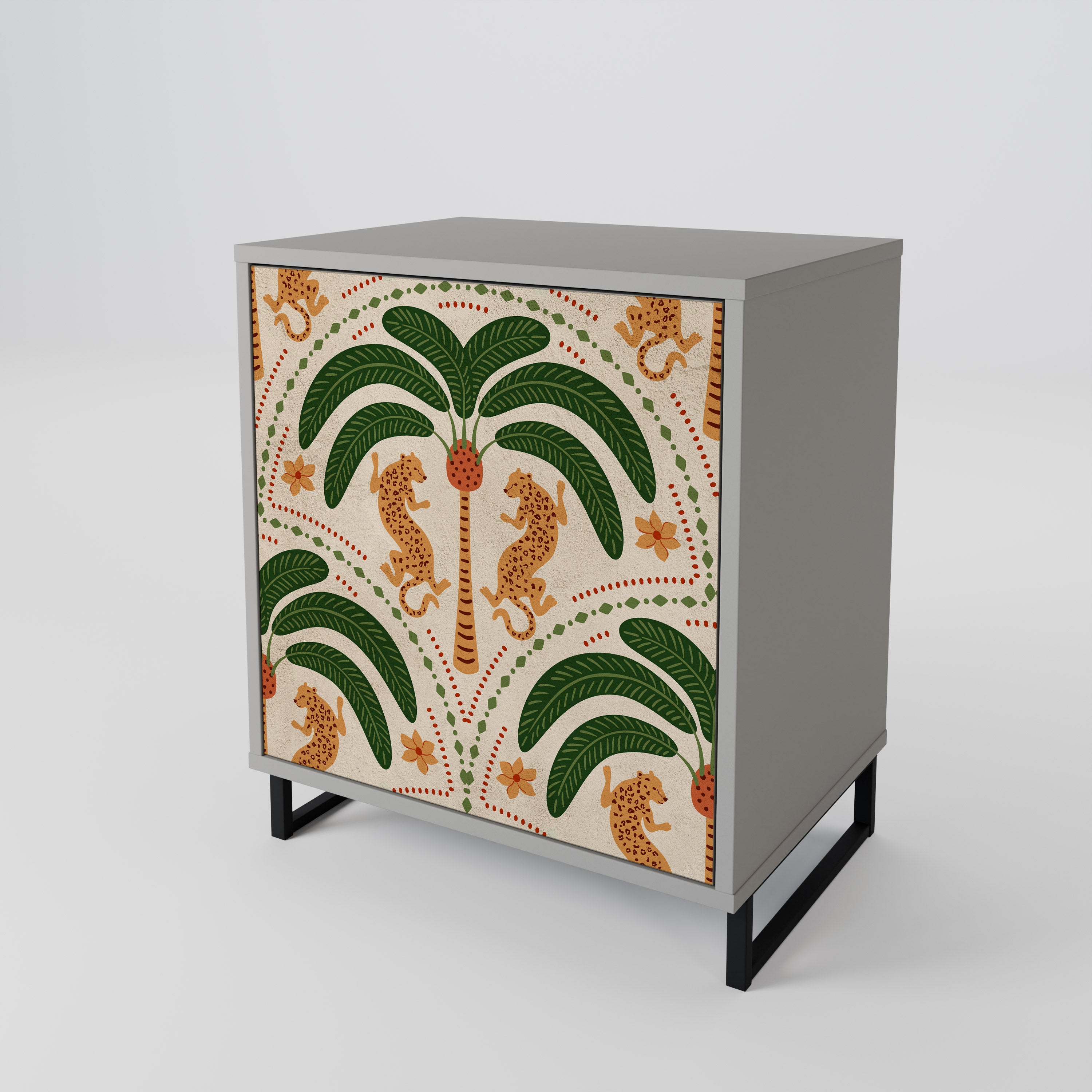 Aparador de 1 puerta DANCING PREDATORS en acabado gris