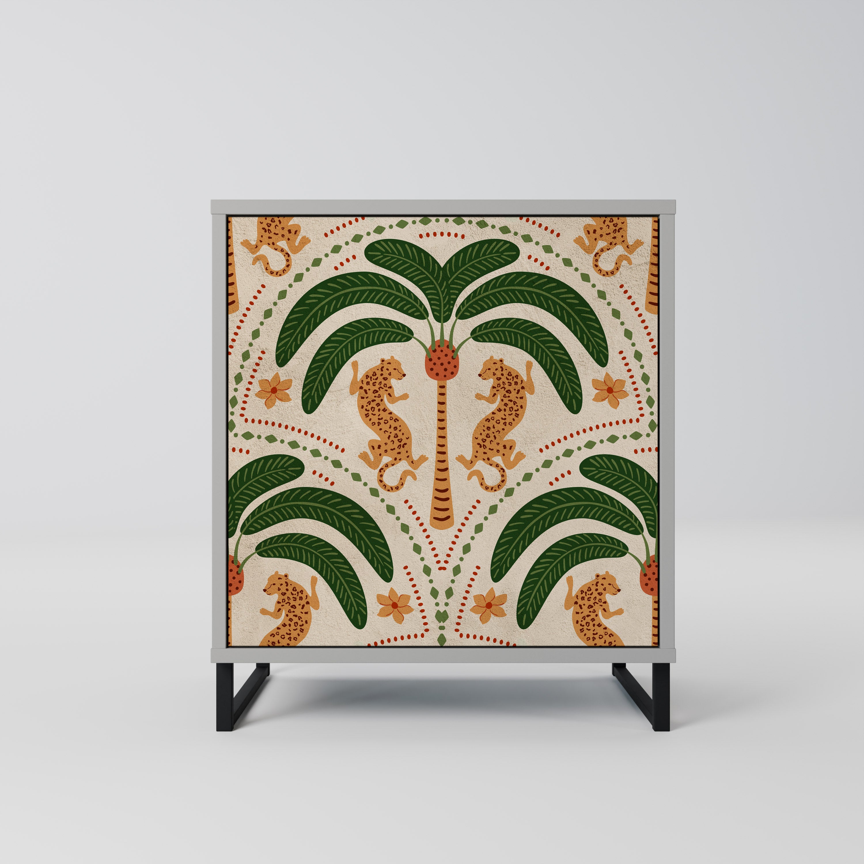 Aparador de 1 puerta DANCING PREDATORS en acabado gris