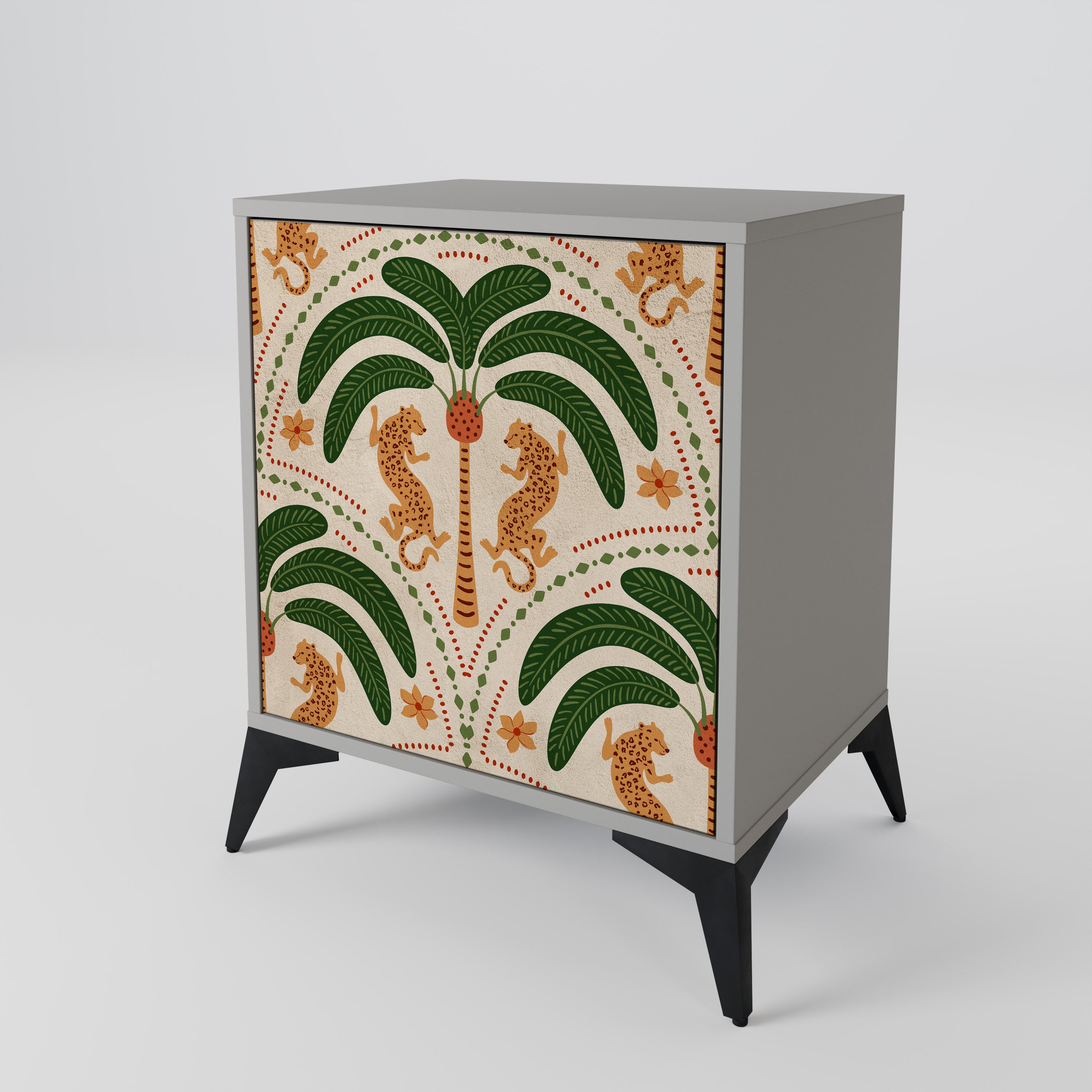 Aparador de 1 puerta DANCING PREDATORS en acabado gris