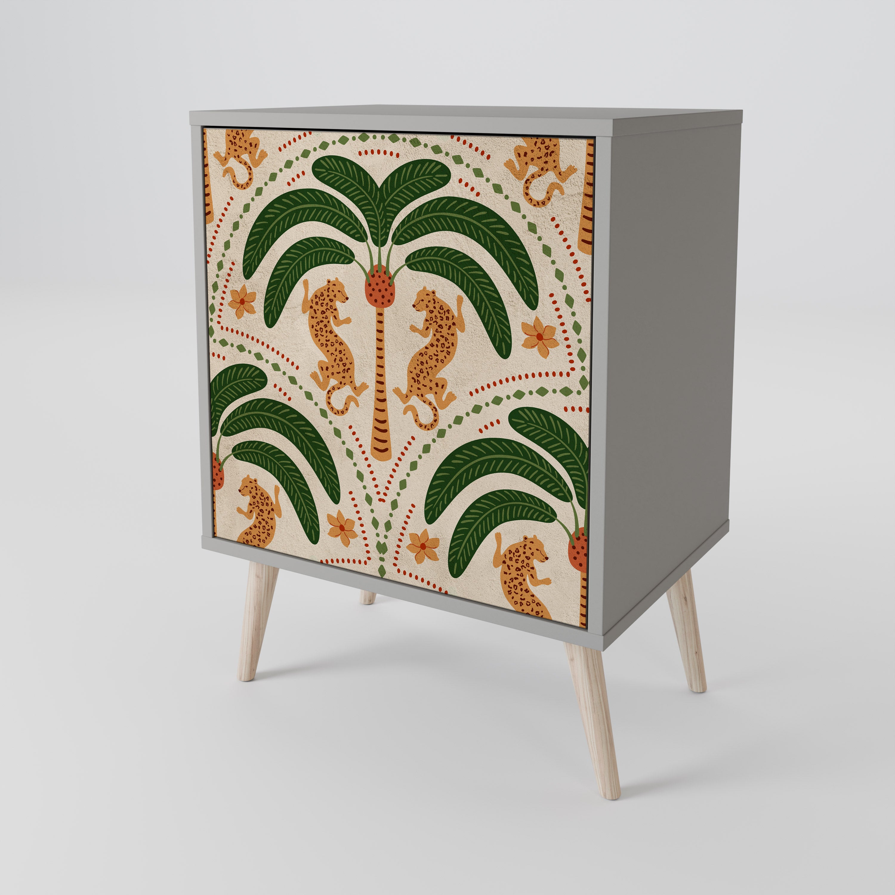 Aparador de 1 puerta DANCING PREDATORS en acabado gris