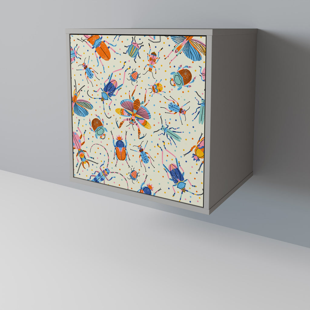 Aparador de 1 puerta COLORFUL INSECTS en acabado gris
