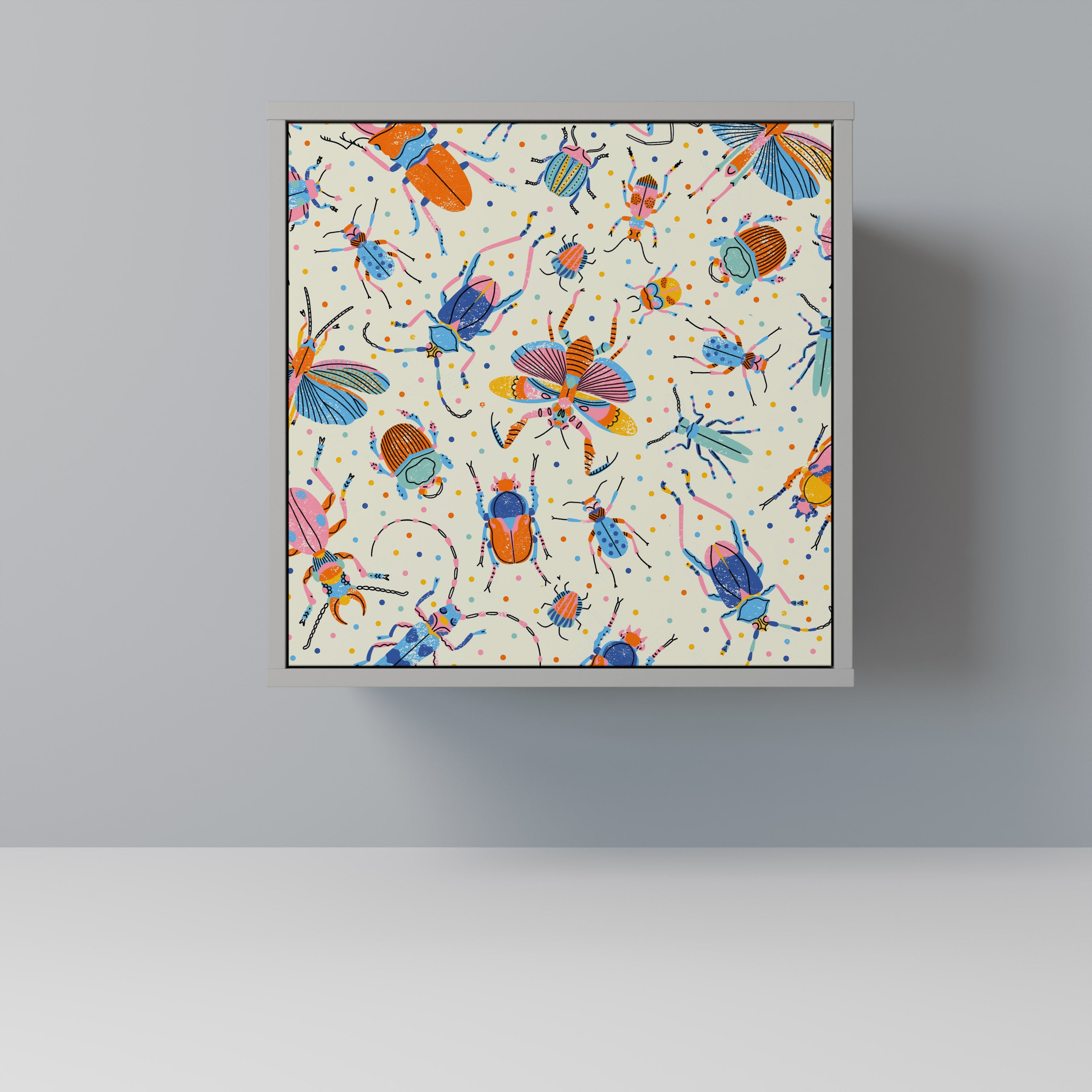 Aparador de 1 puerta COLORFUL INSECTS en acabado gris