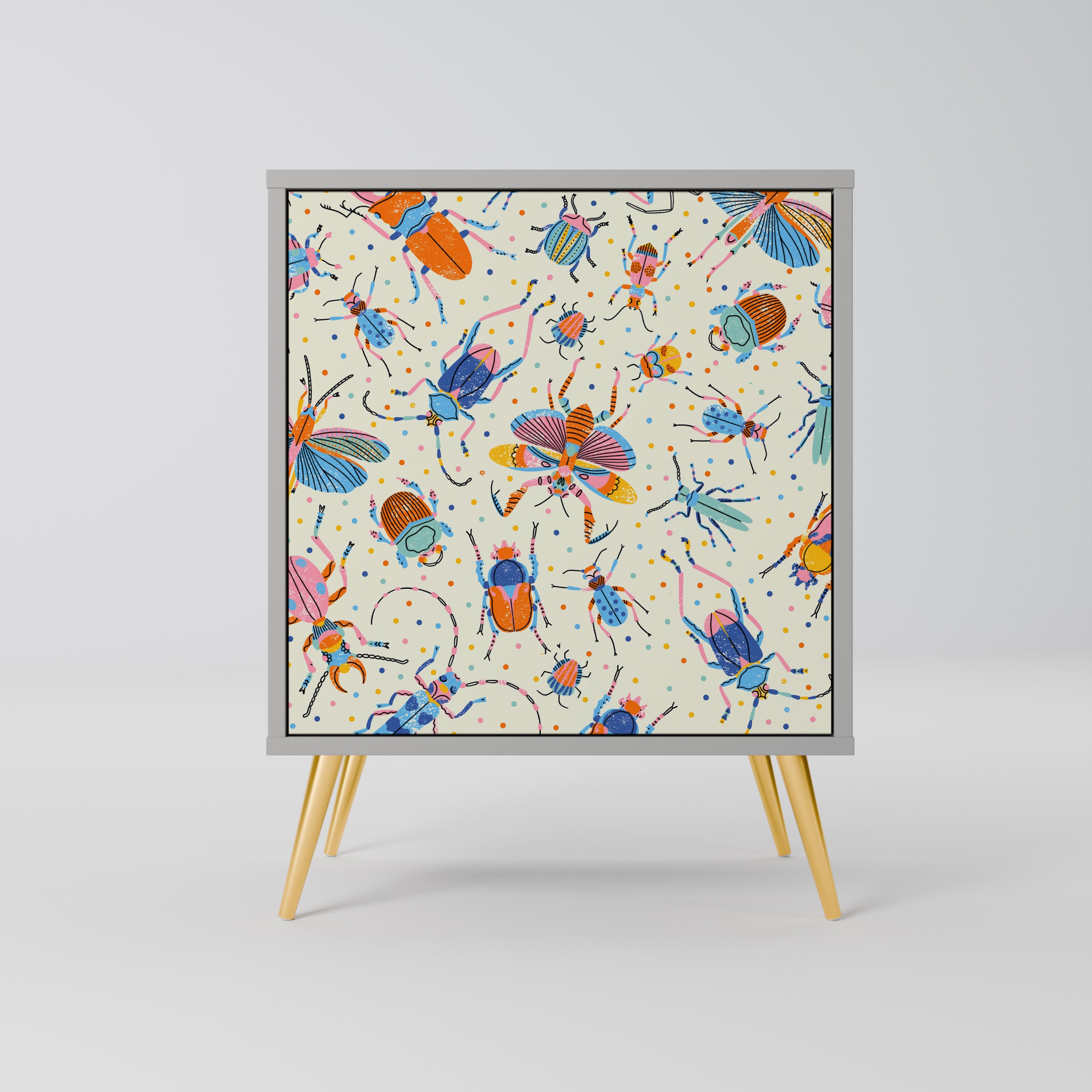 Aparador de 1 puerta COLORFUL INSECTS en acabado gris