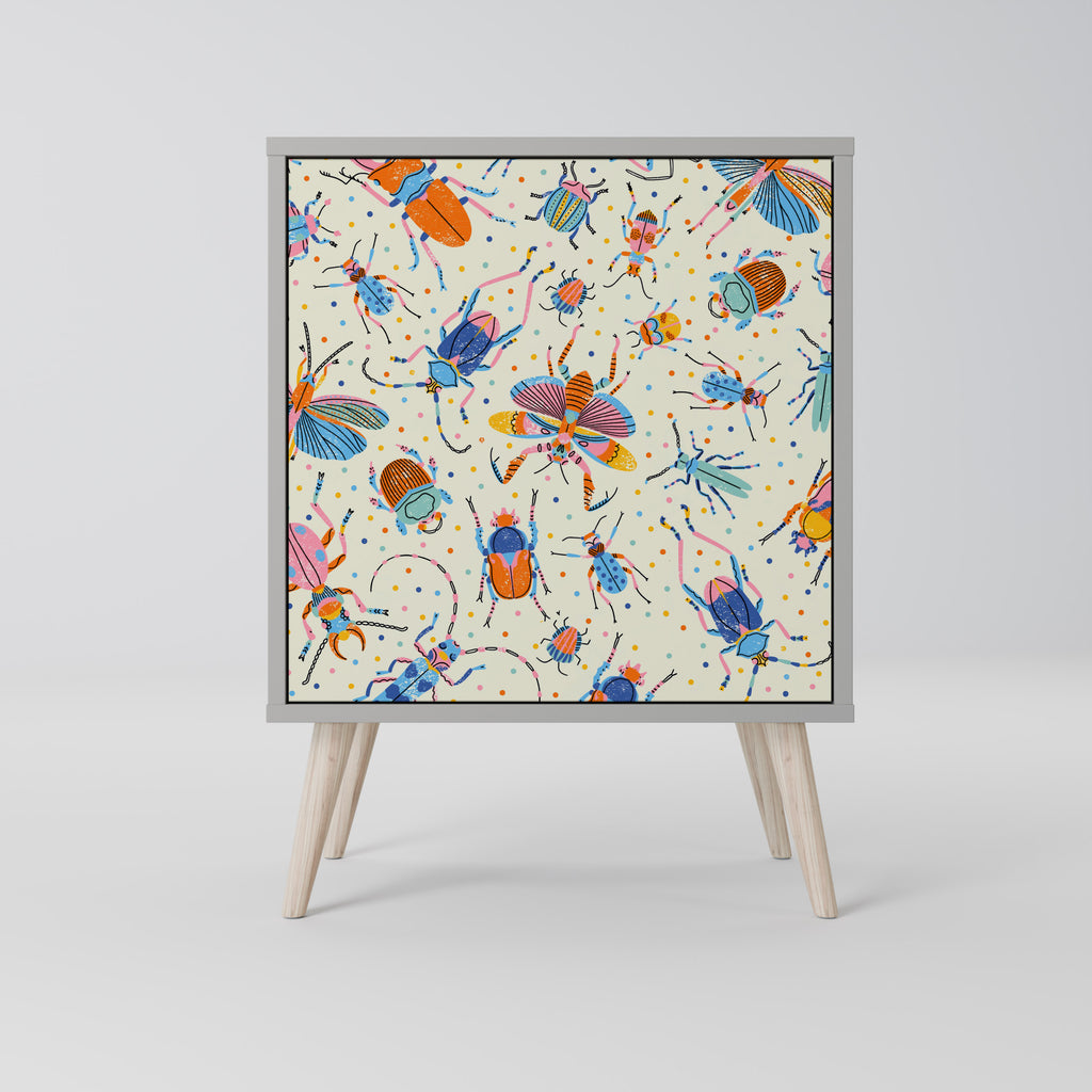 Aparador de 1 puerta COLORFUL INSECTS en acabado gris