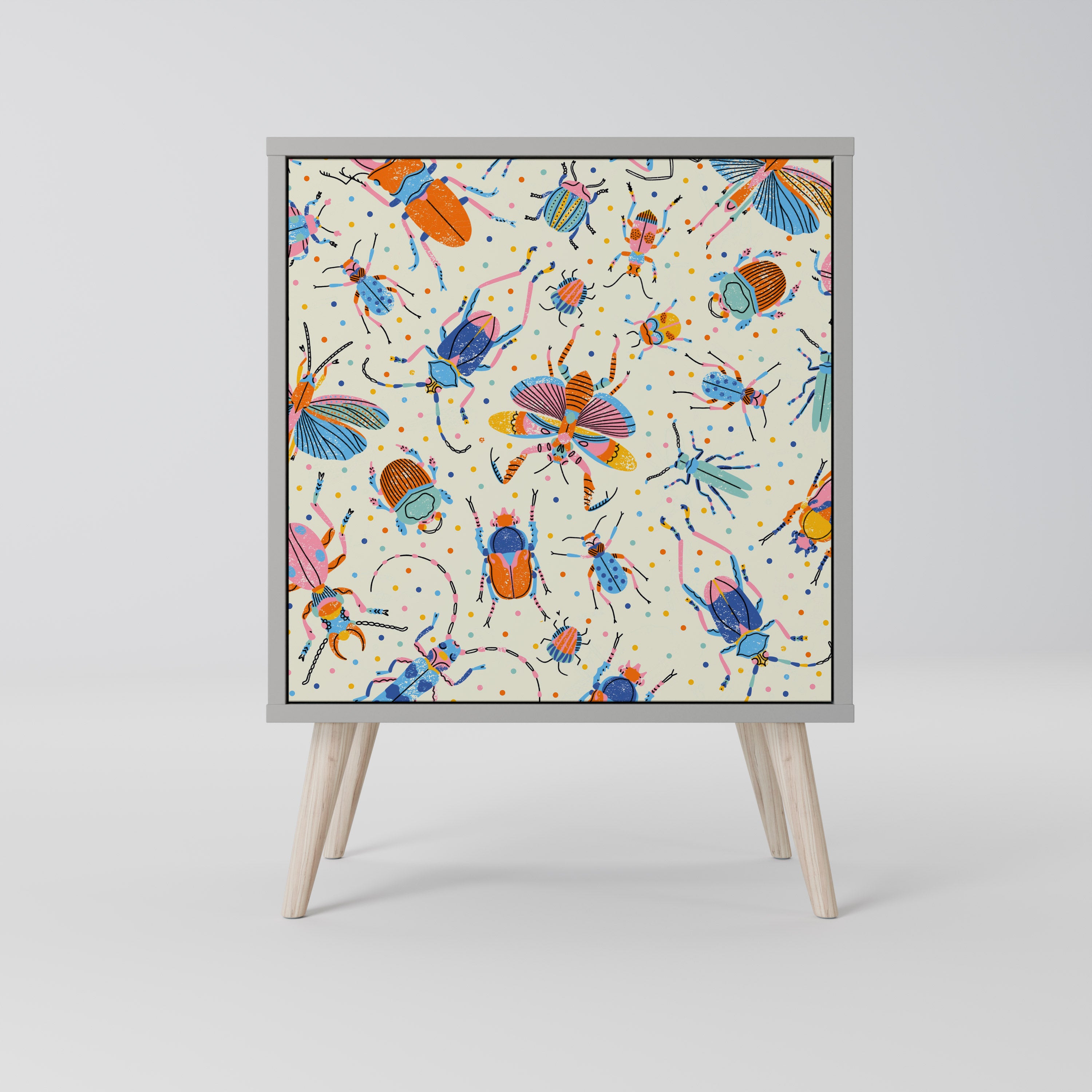 Aparador de 1 puerta COLORFUL INSECTS en acabado gris