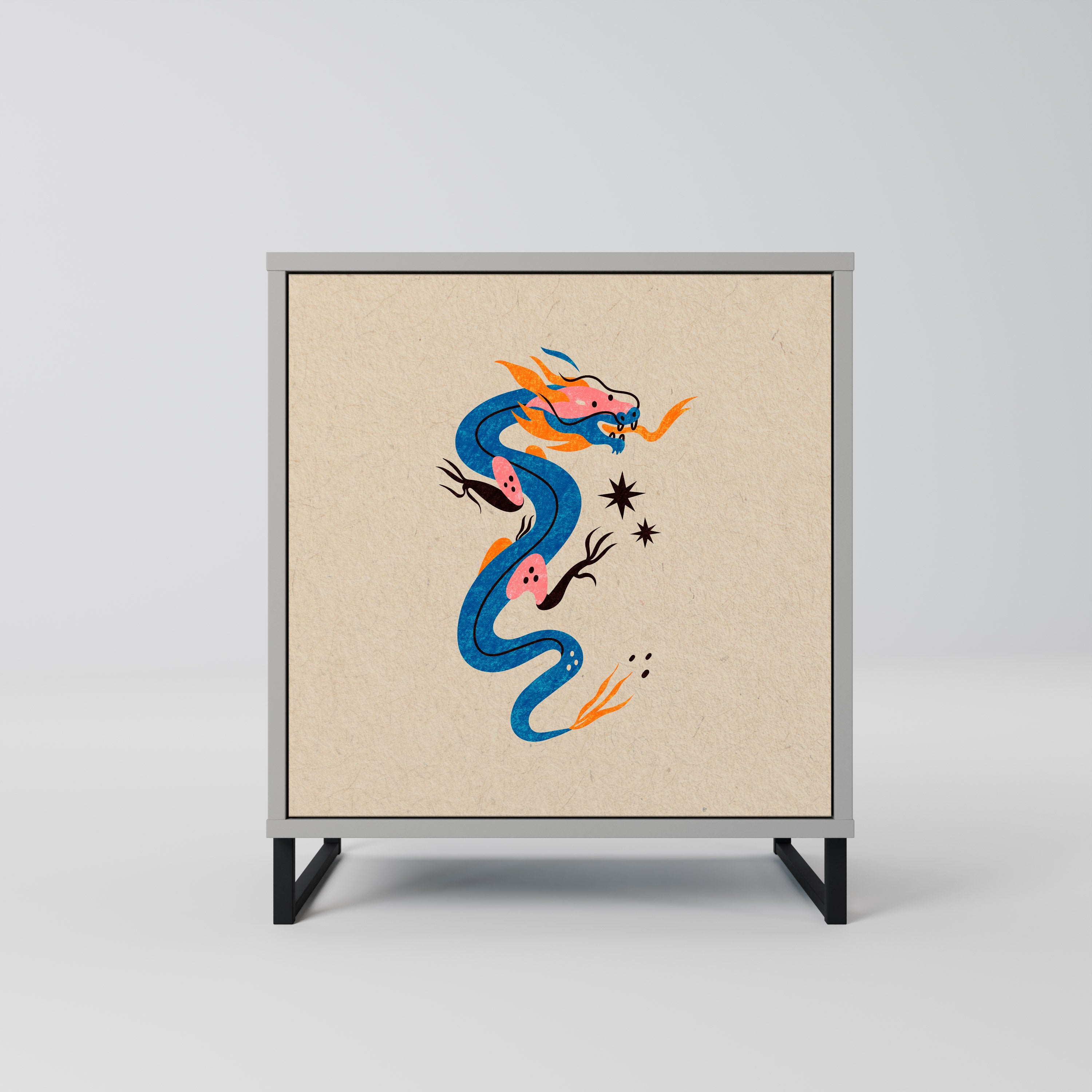 Aparador de 1 puerta CRIATURAS MITOLÓGICAS en acabado gris
