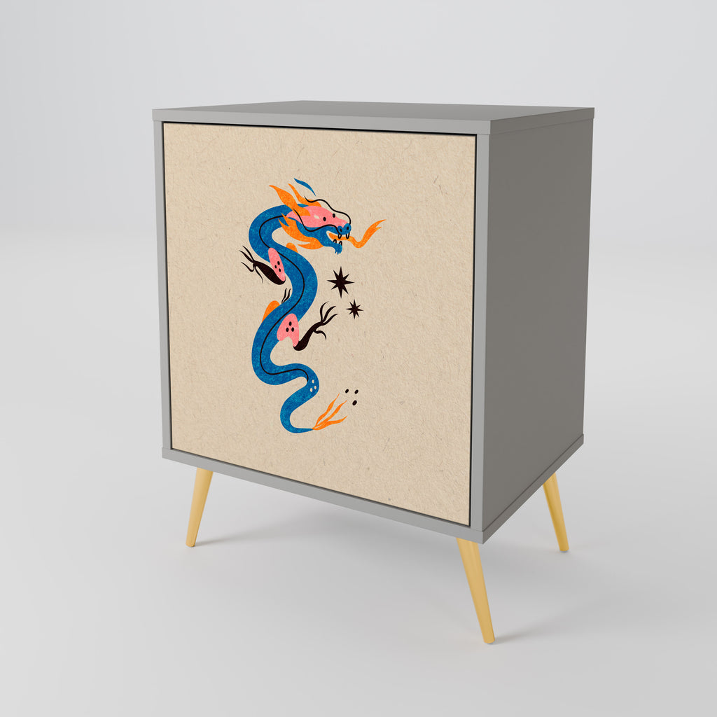 Aparador de 1 puerta CRIATURAS MITOLÓGICAS en acabado gris