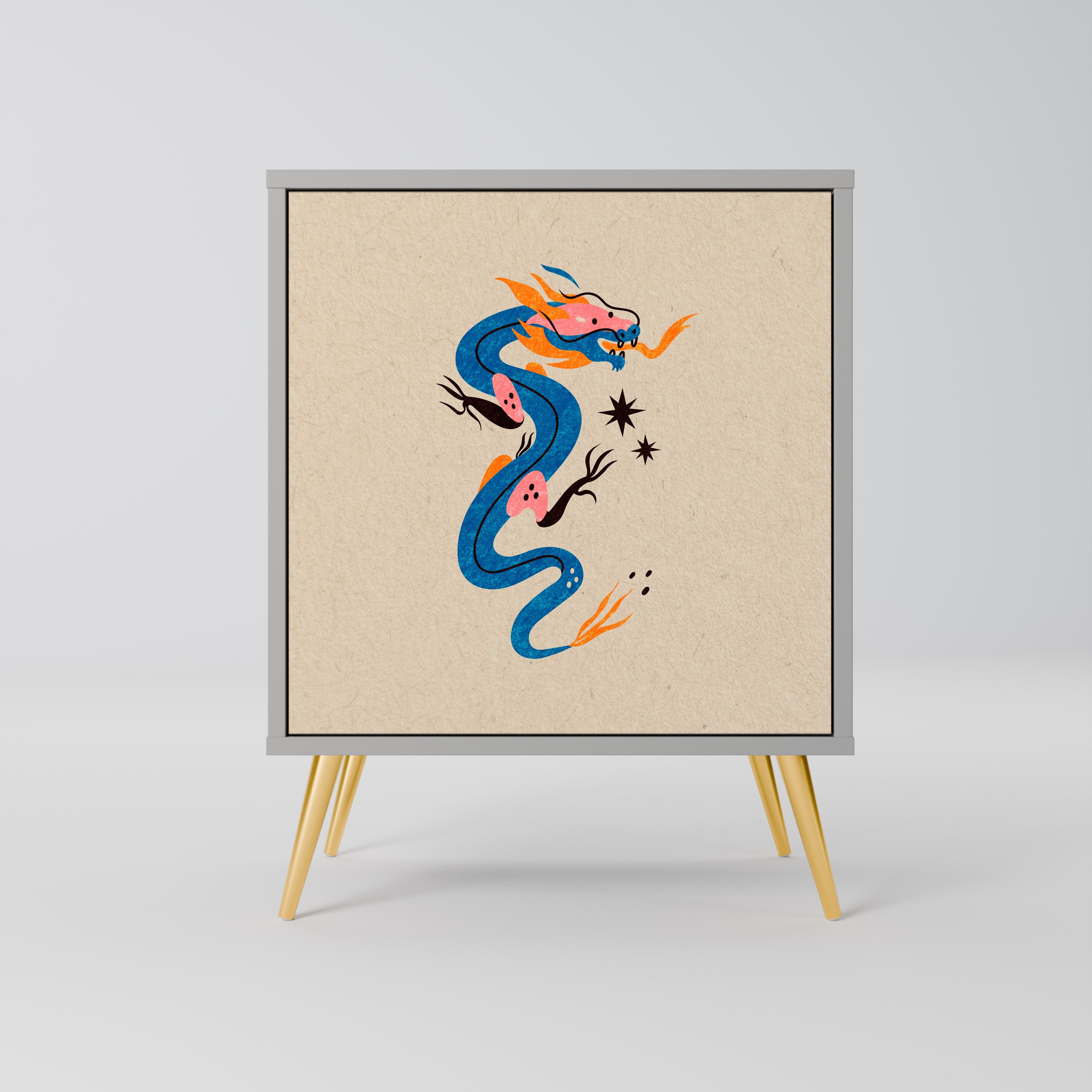 Aparador de 1 puerta CRIATURAS MITOLÓGICAS en acabado gris