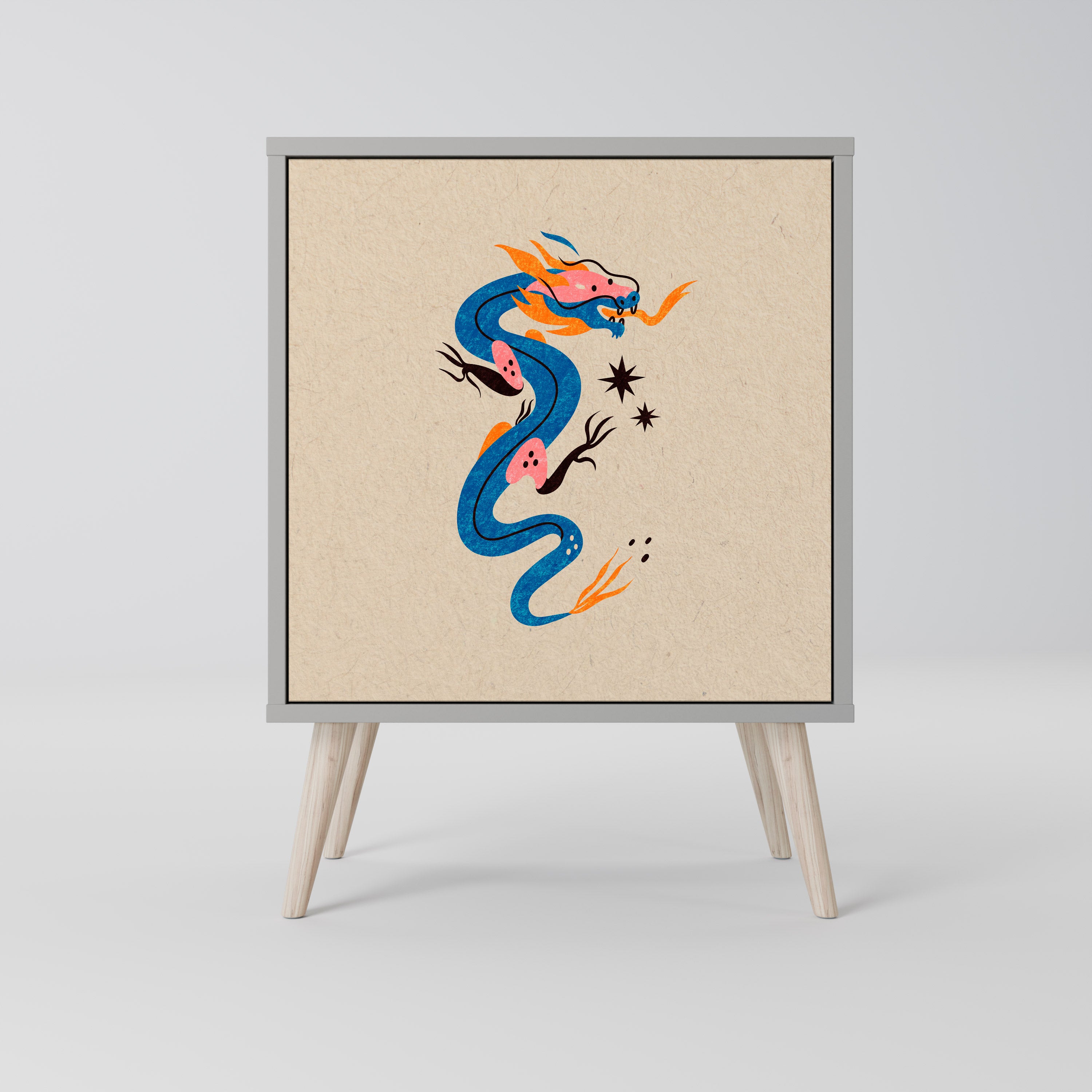 Aparador de 1 puerta CRIATURAS MITOLÓGICAS en acabado gris