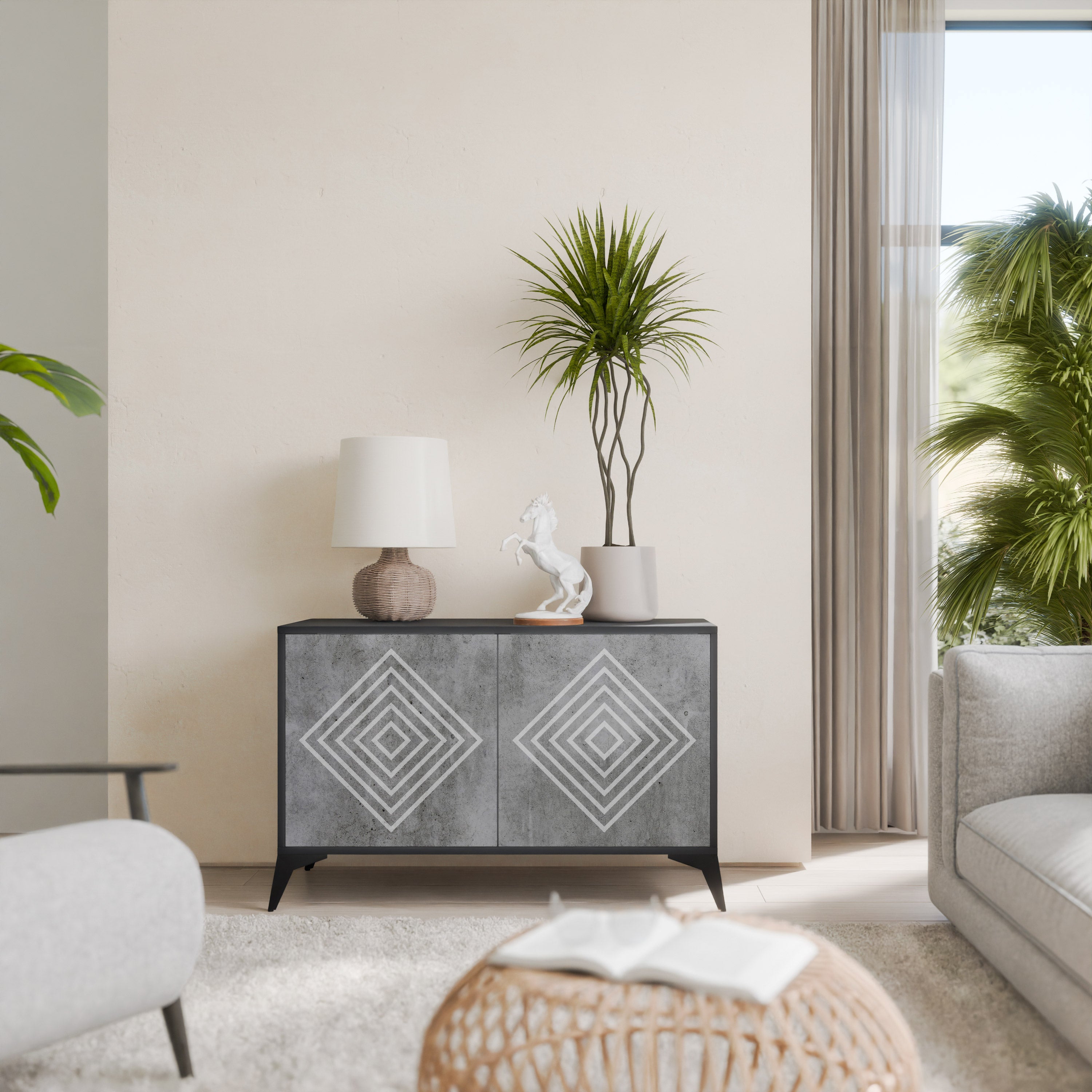 Aparador de 2 puertas POLYGONAL ARTISTRY con acabado negro