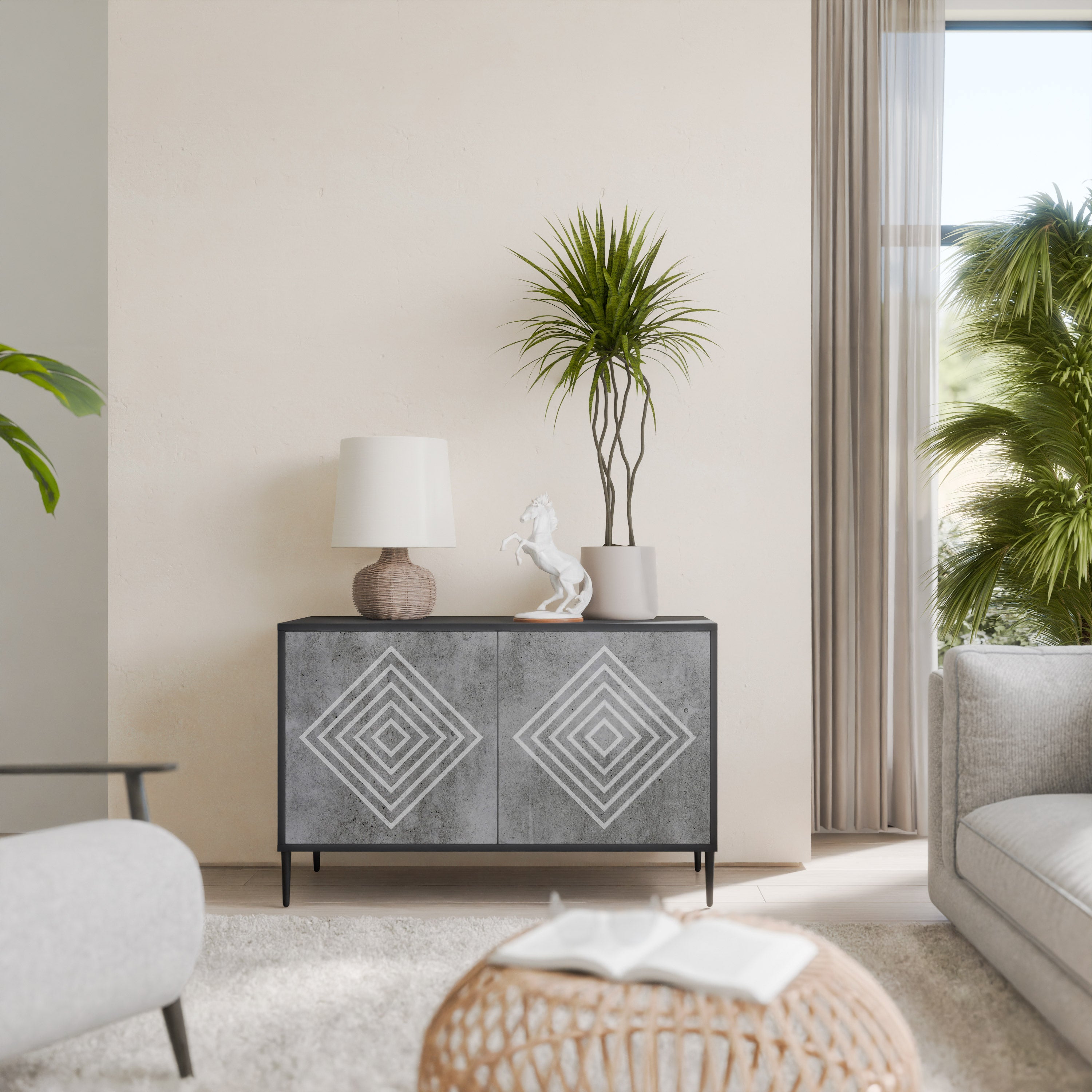 Aparador de 2 puertas POLYGONAL ARTISTRY con acabado negro