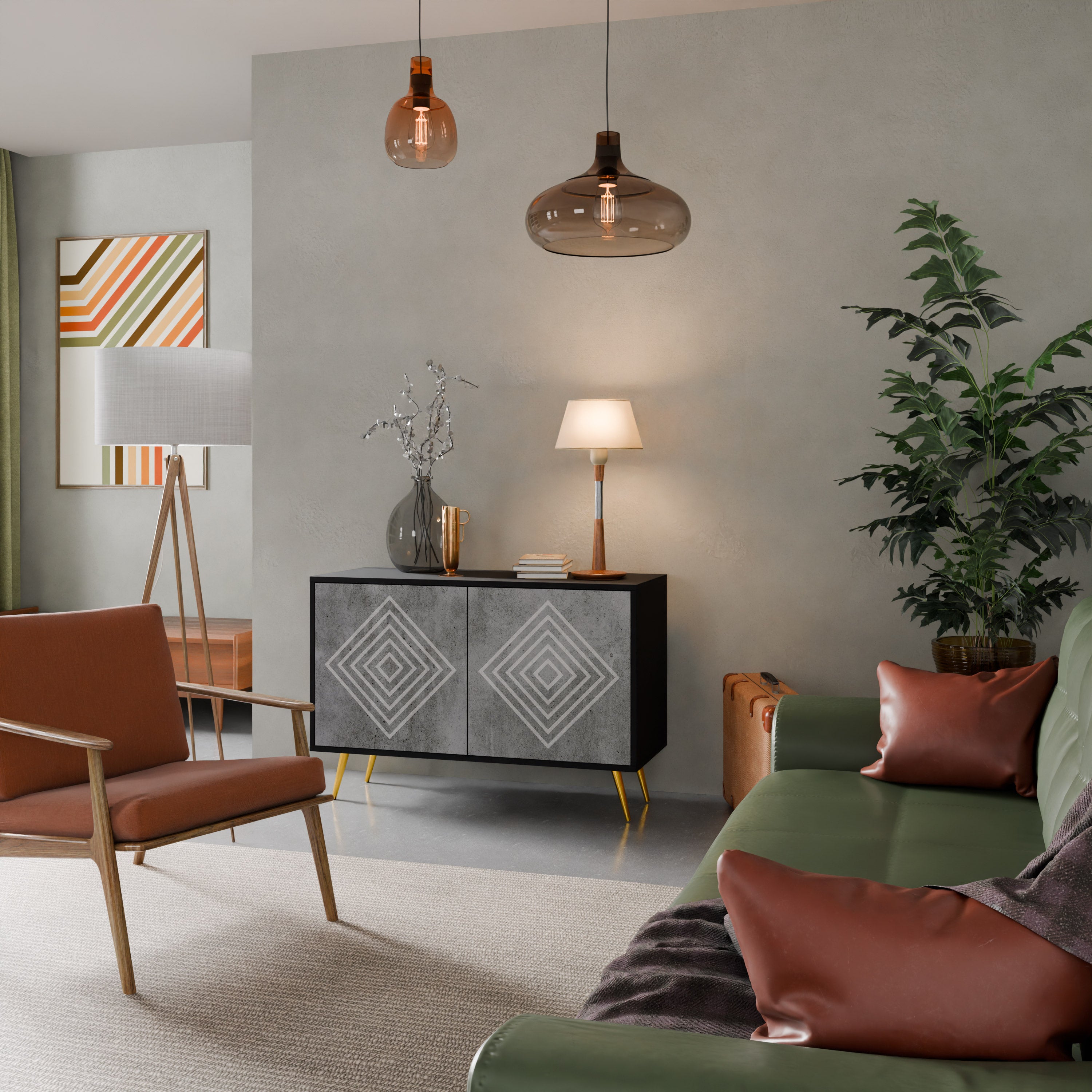 Aparador de 2 puertas POLYGONAL ARTISTRY con acabado negro