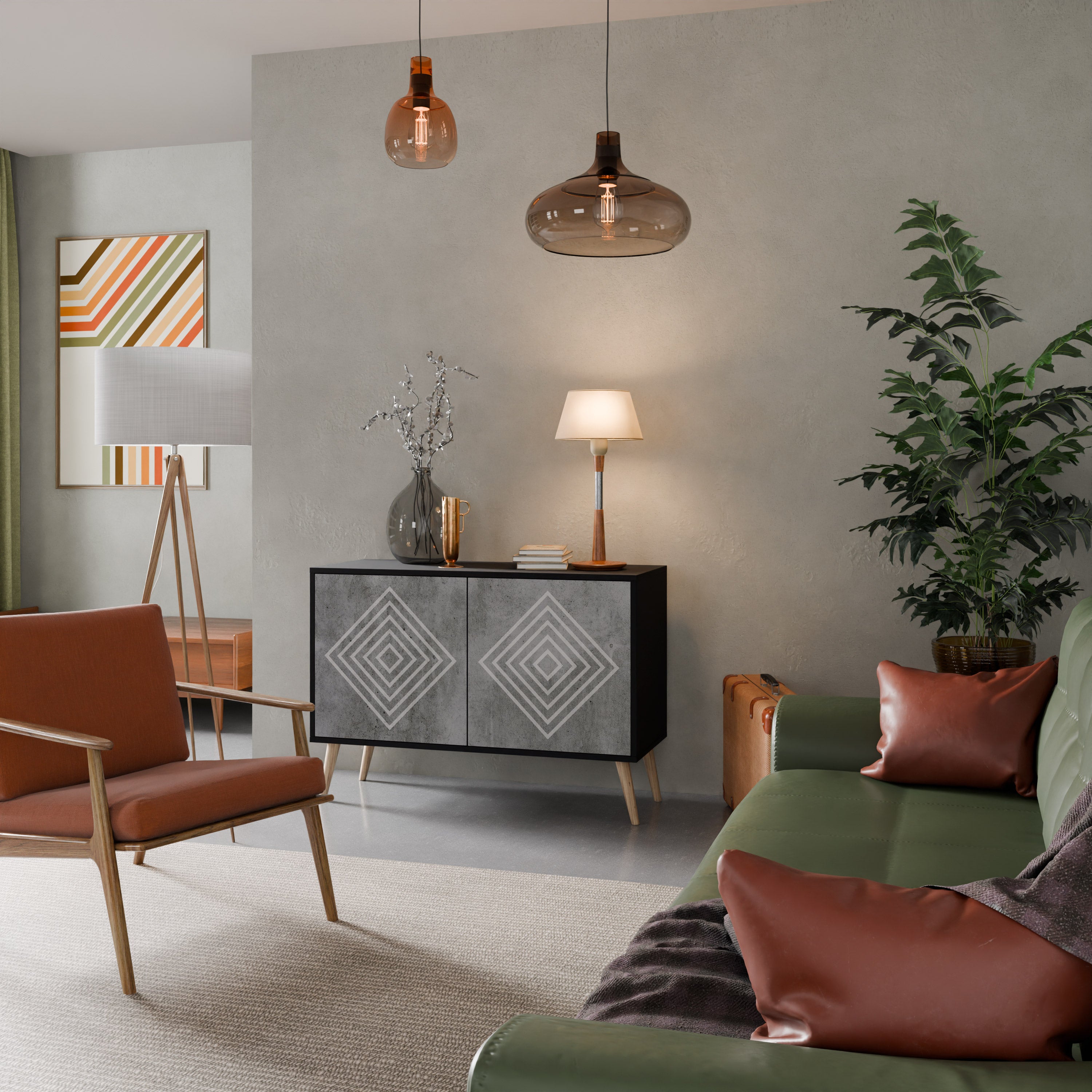 Aparador de 2 puertas POLYGONAL ARTISTRY con acabado negro