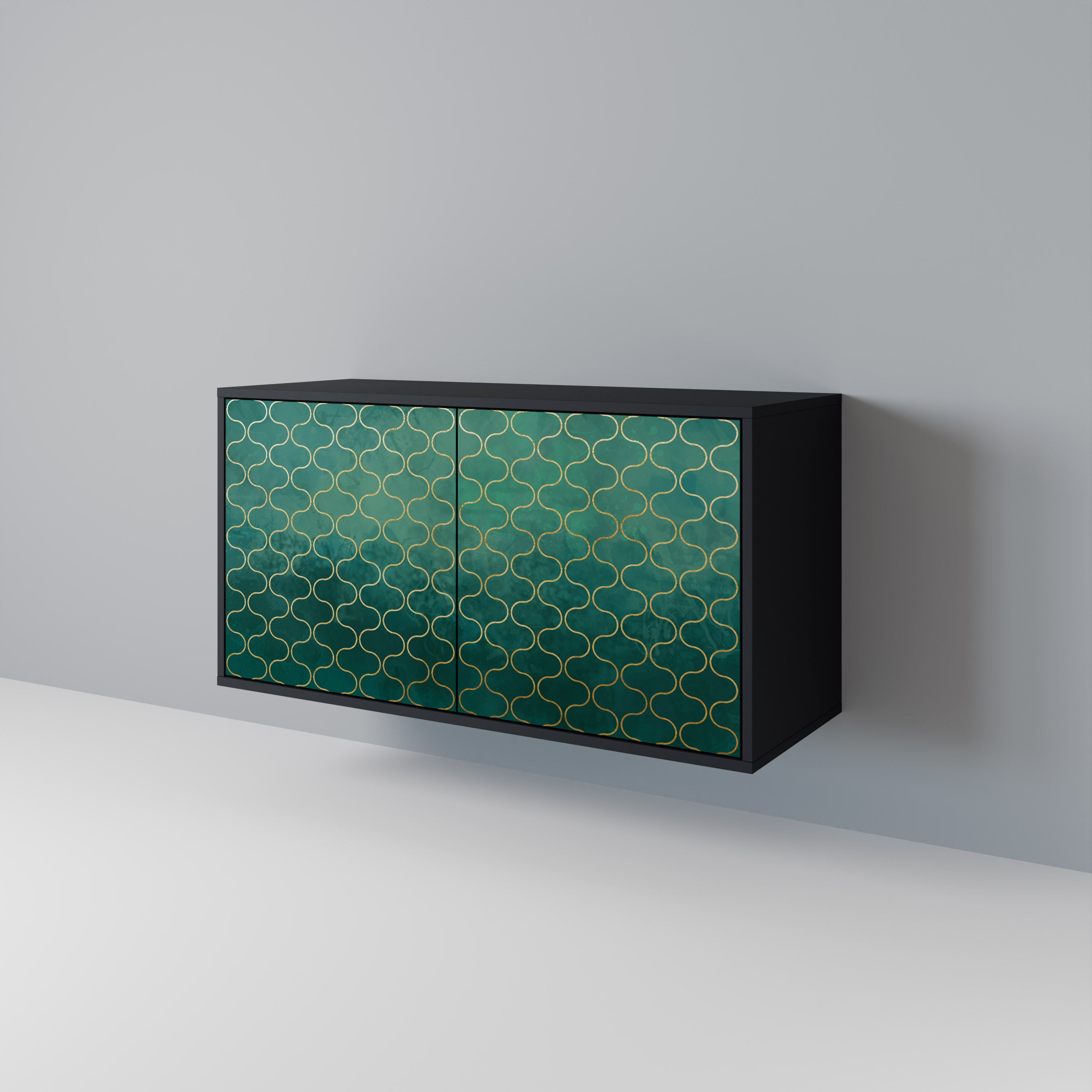 TESSELATED GREENERY 2-Door Sideboard in Black Finish